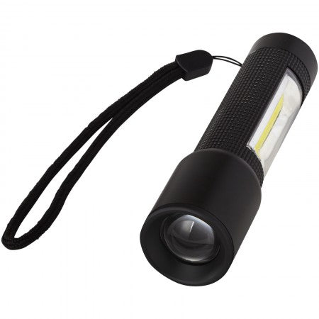 Compact flashlight with COB sidelight, solid black, 12,5 x d