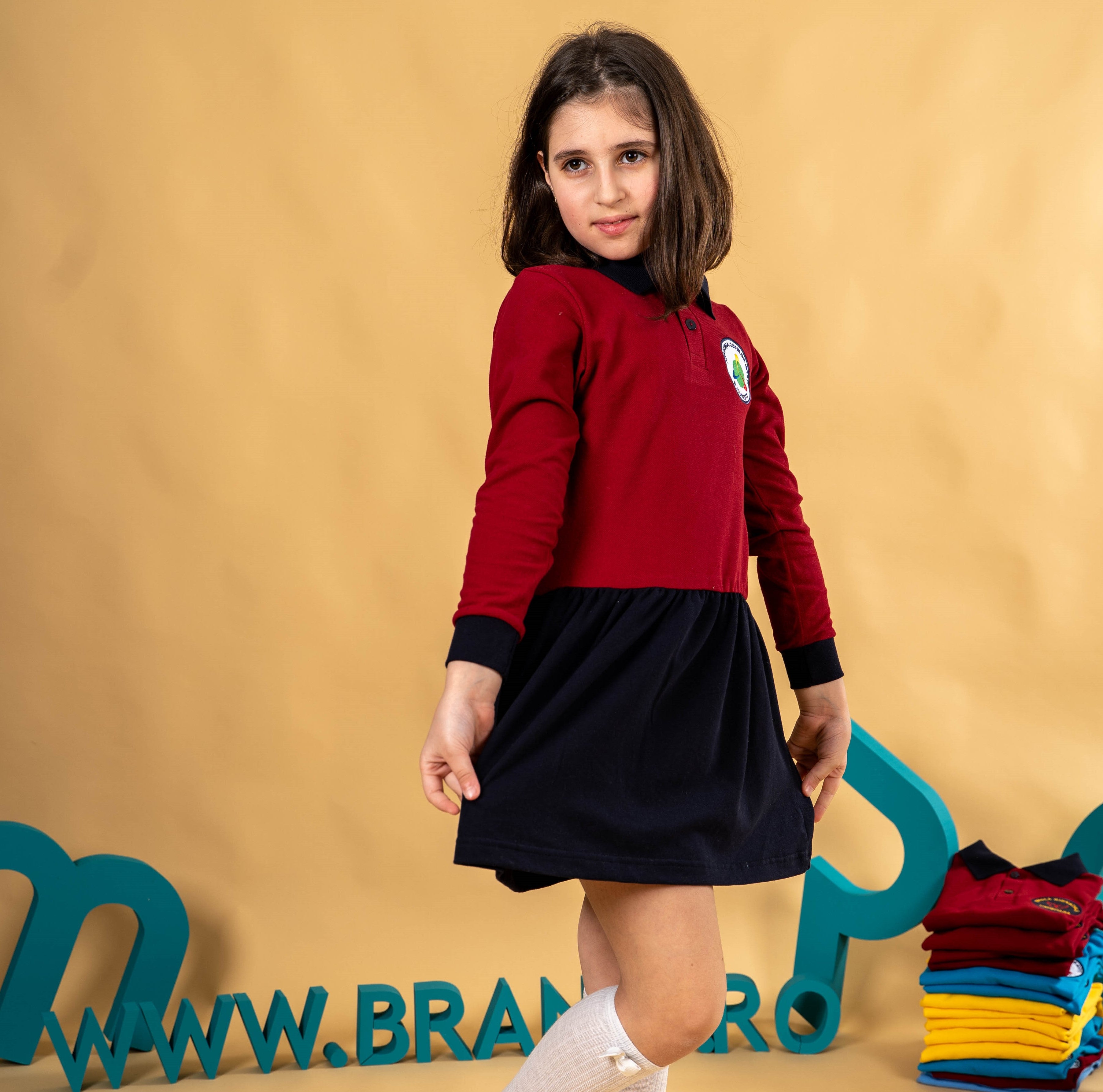 Sarafan fete bicolor visiniu/negru – BR03