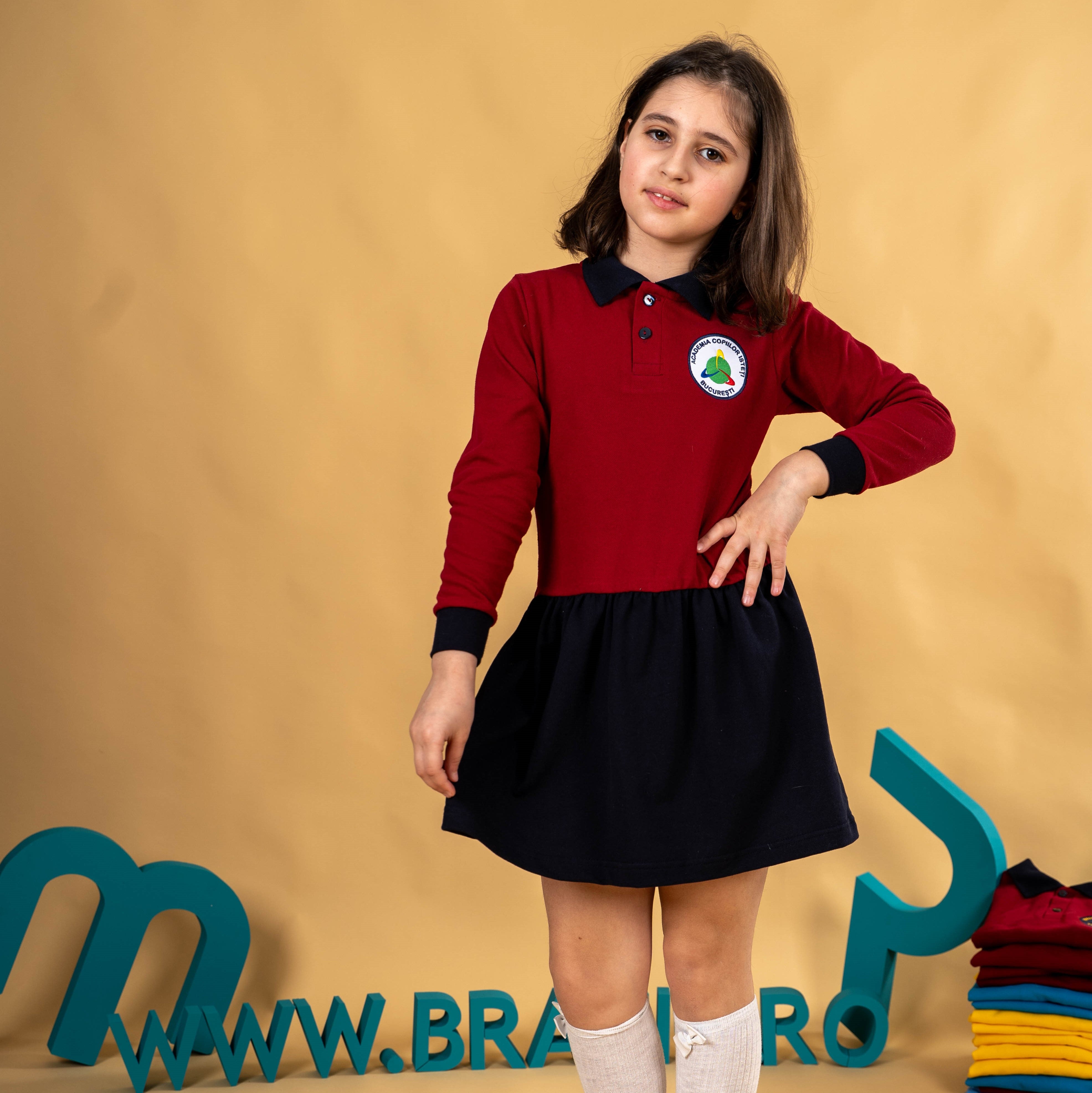 Sarafan fete bicolor visiniu/negru – BR03