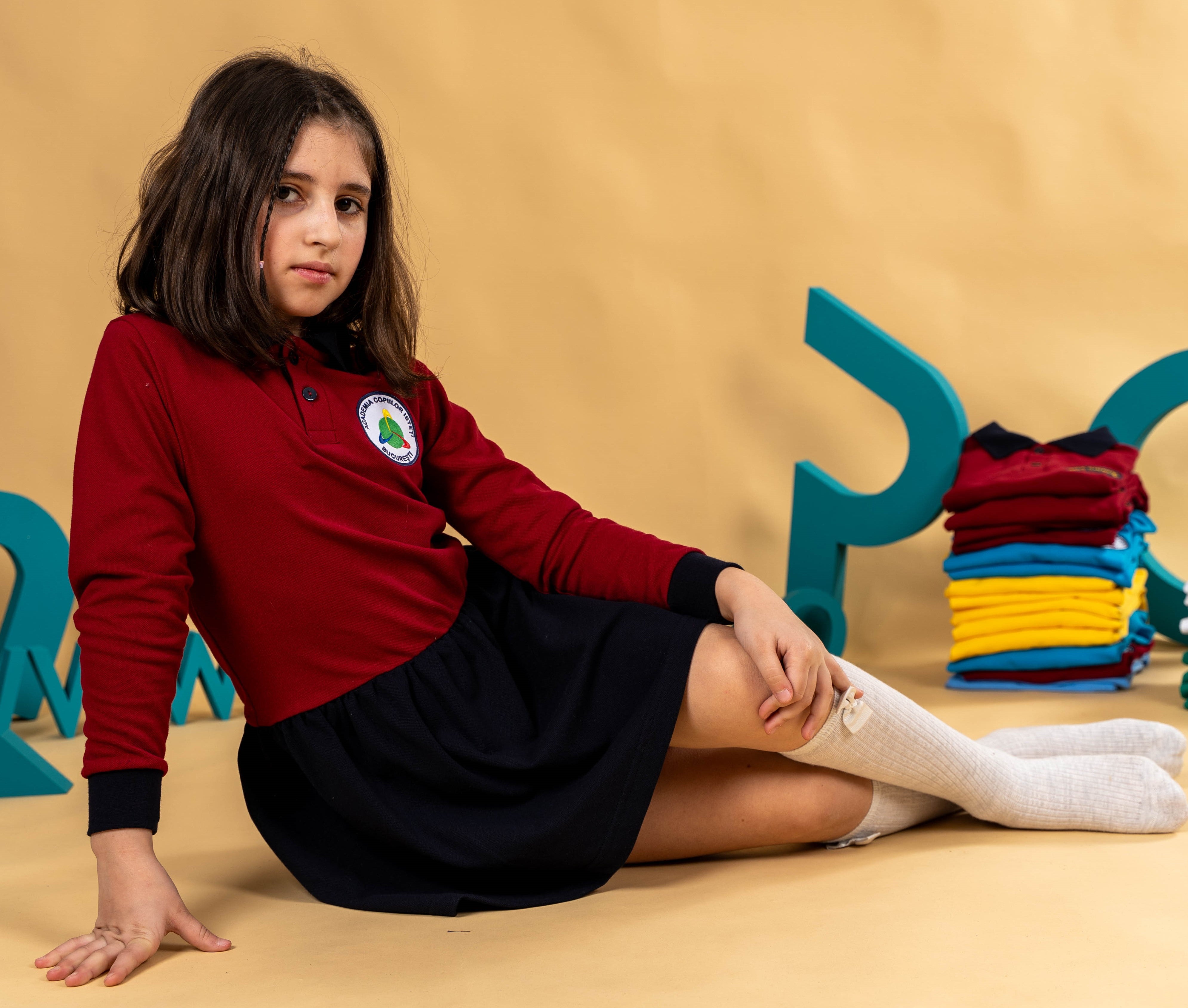 Sarafan fete bicolor visiniu/negru – BR03