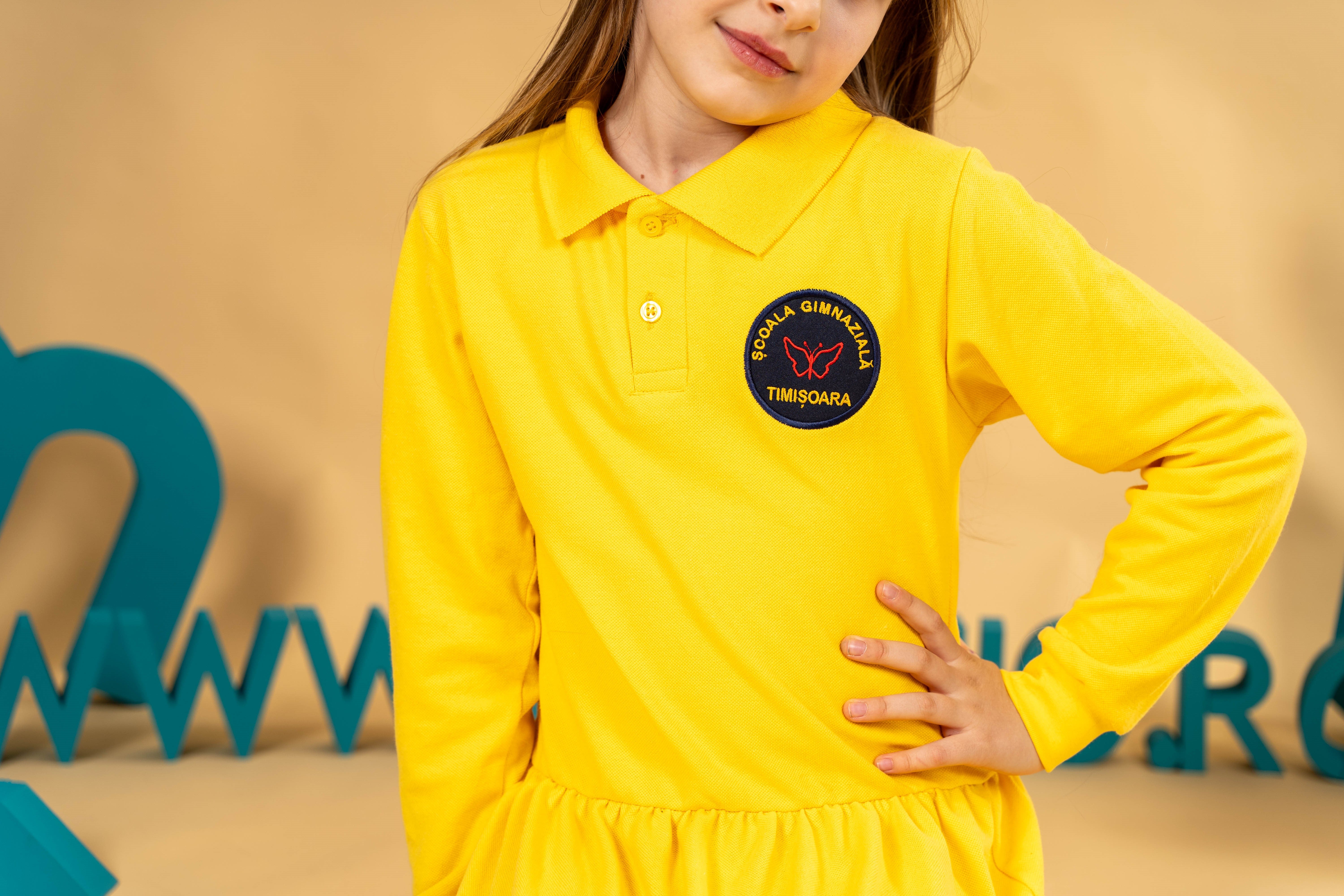 Sarafan fete maneca lunga galben