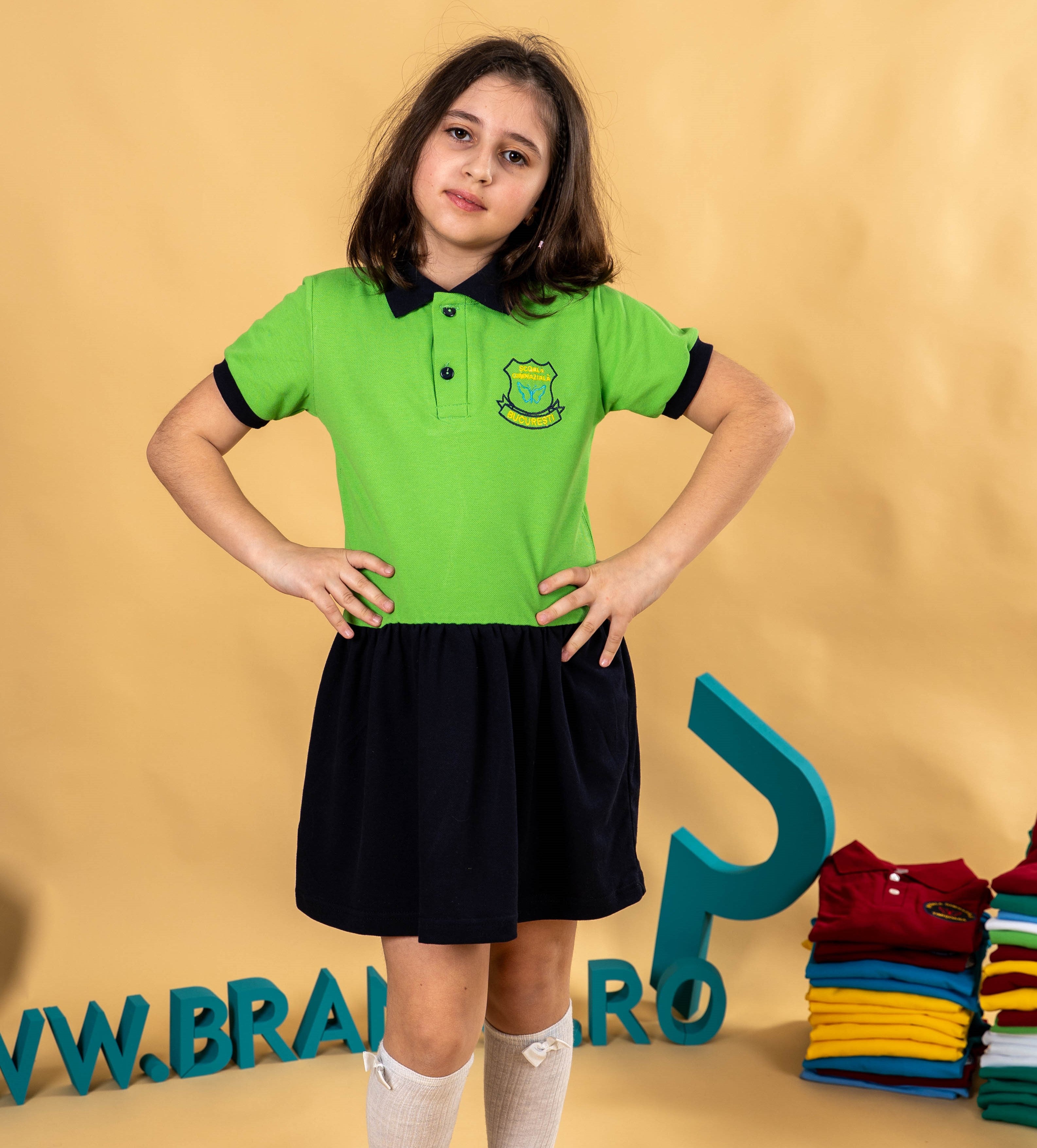 Sarafan fete bicolor verde/negru – BR05