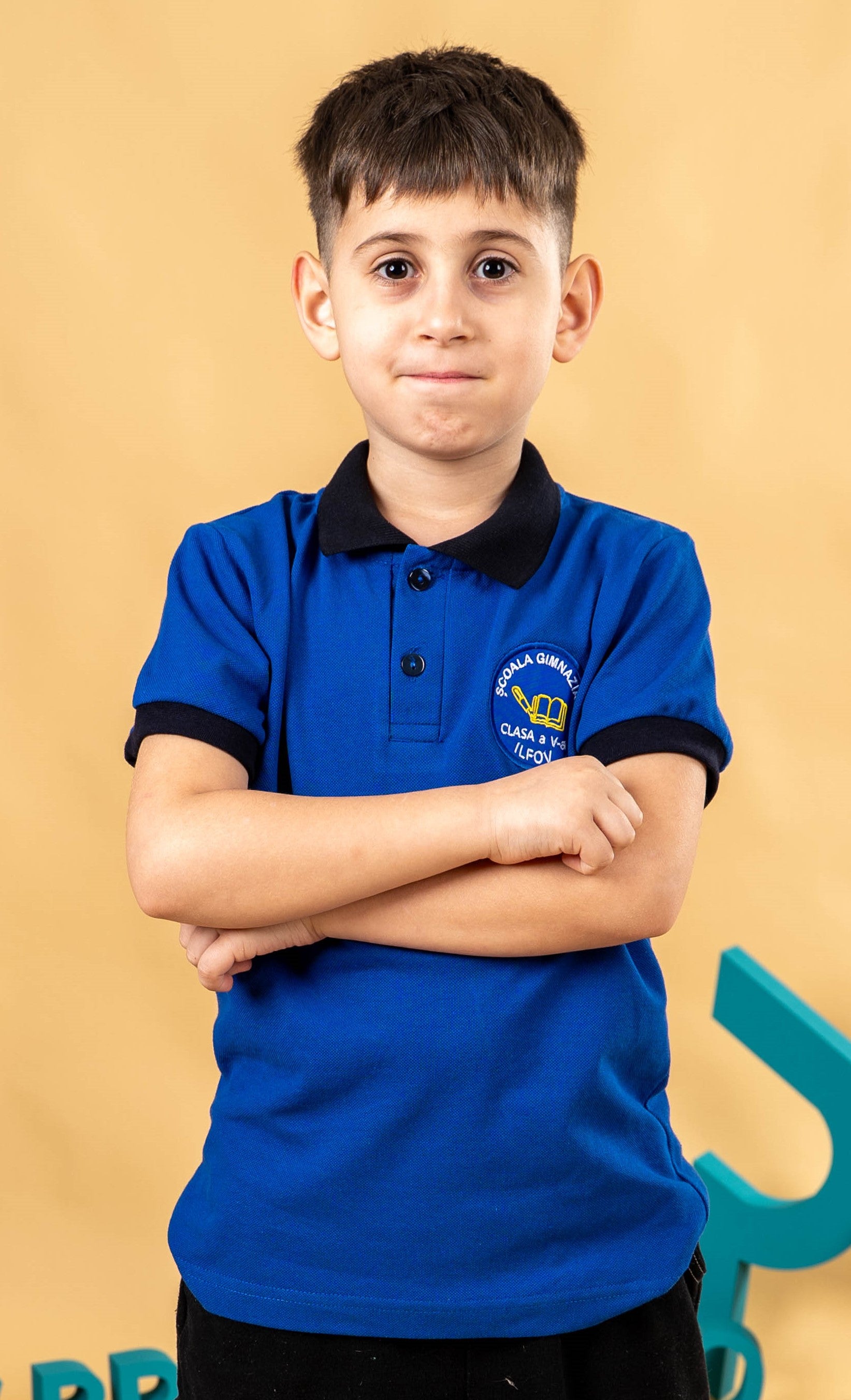 Tricou polo pentru copii bicolor albastru/negru - BR15