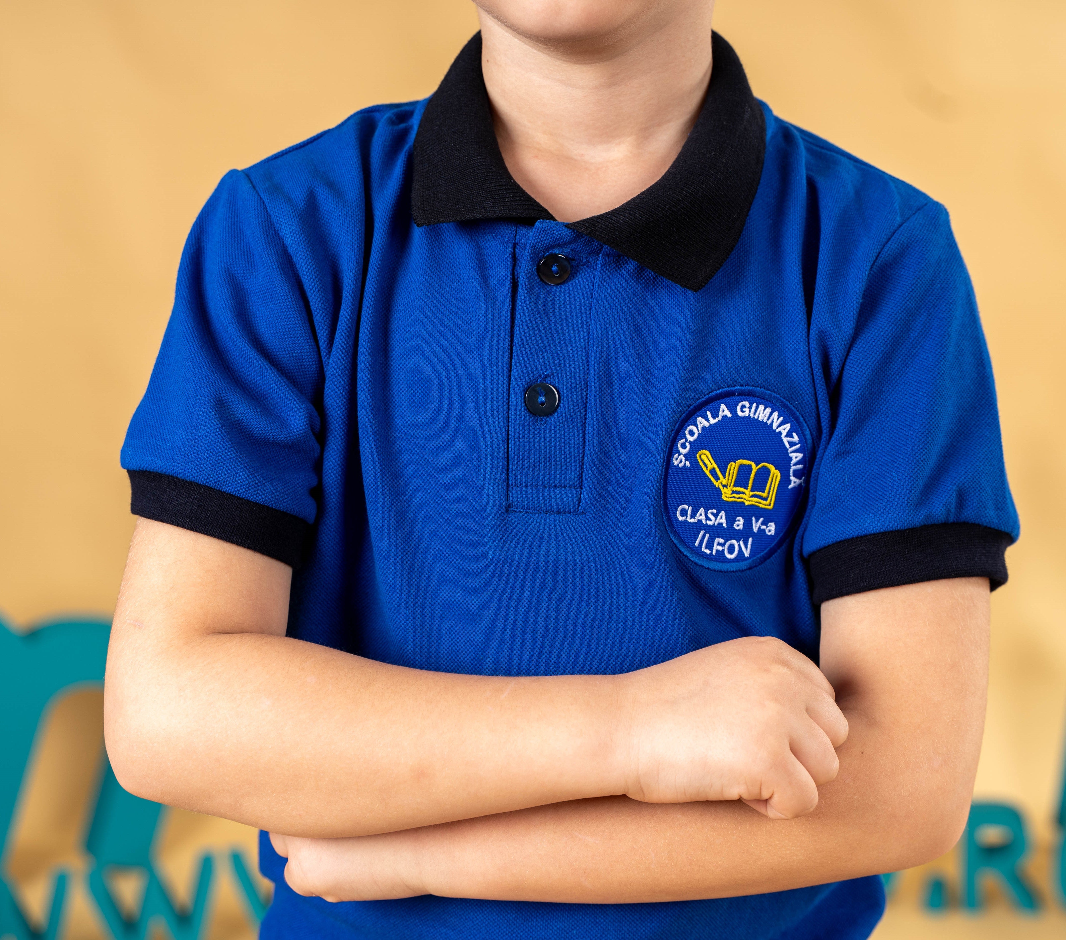 Tricou polo pentru copii bicolor albastru/negru - BR15