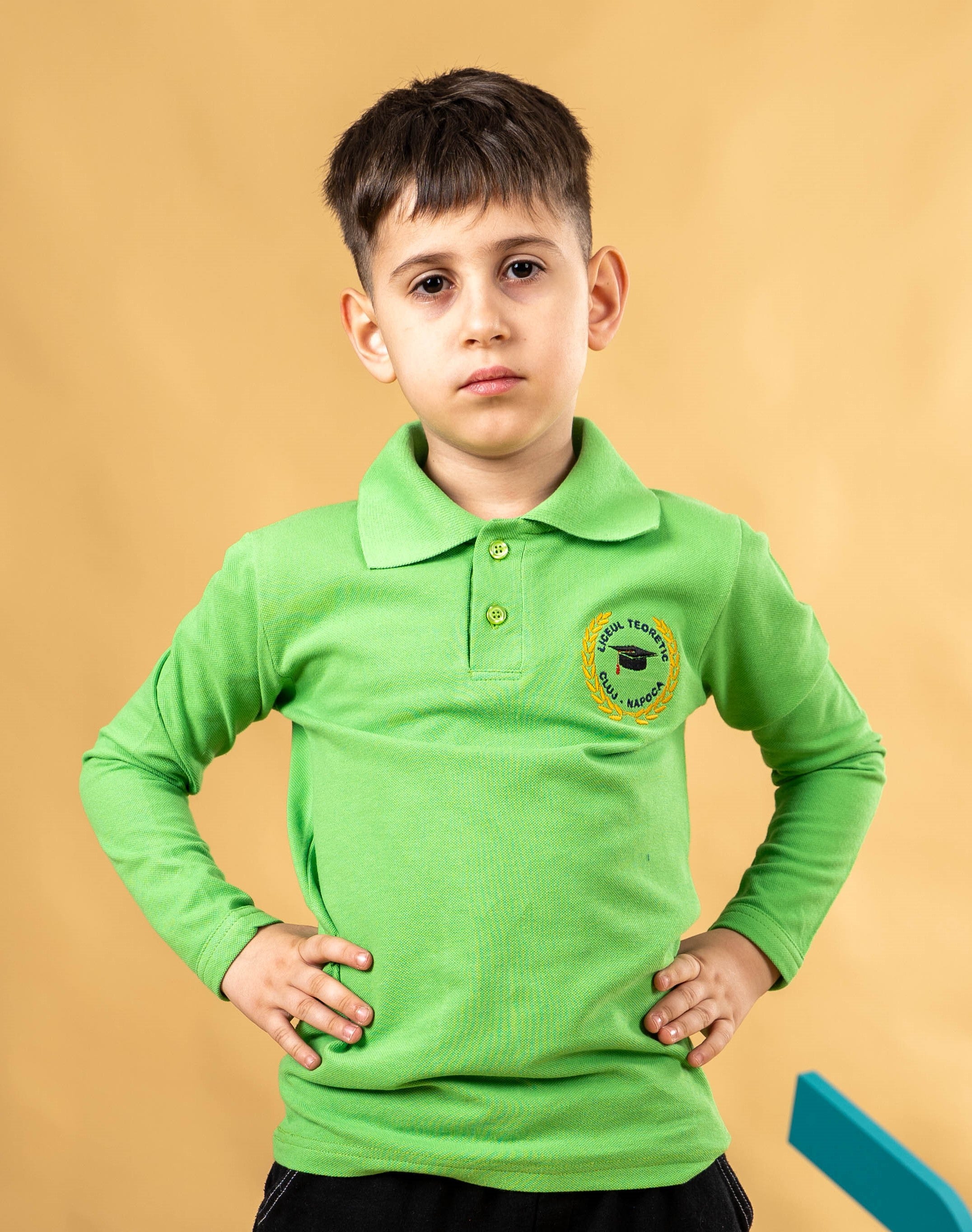 Tricou polo pentru copii cu maneca lunga verde - BR11