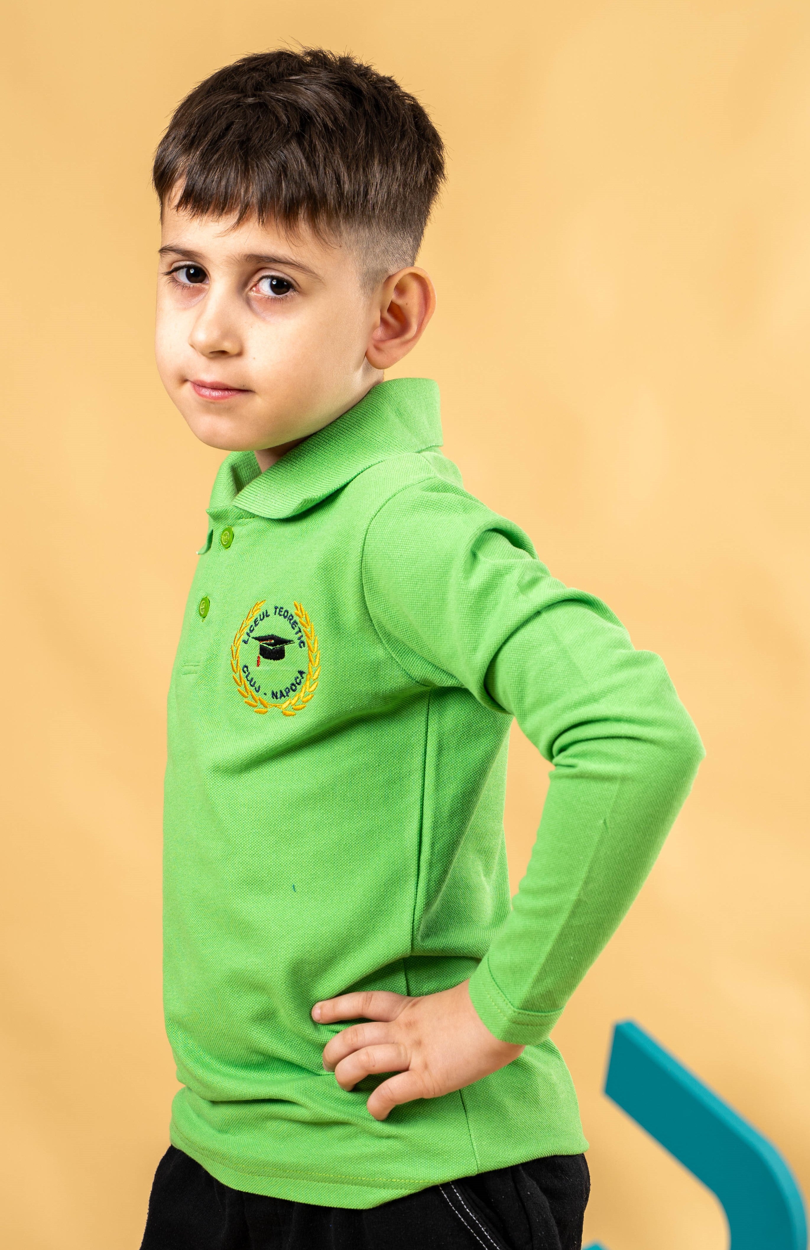 Tricou polo pentru copii cu maneca lunga verde - BR11