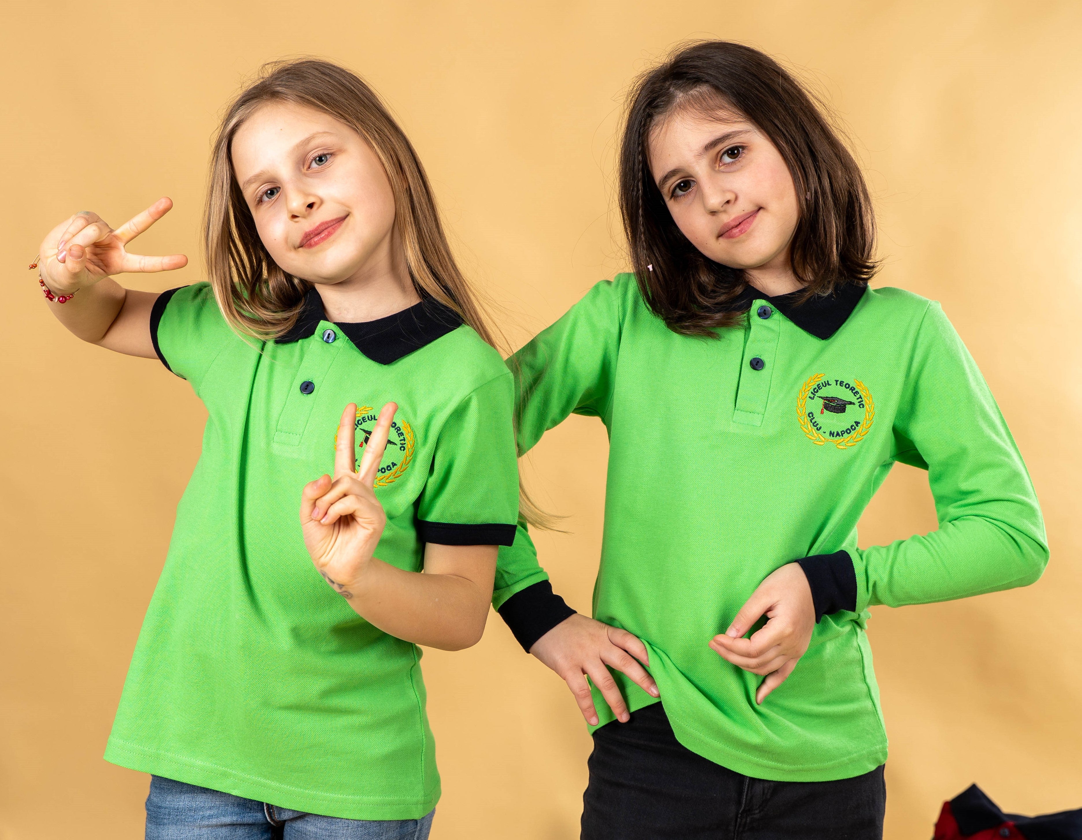 Tricou polo pentru copii bicolor verde/negru - BR14