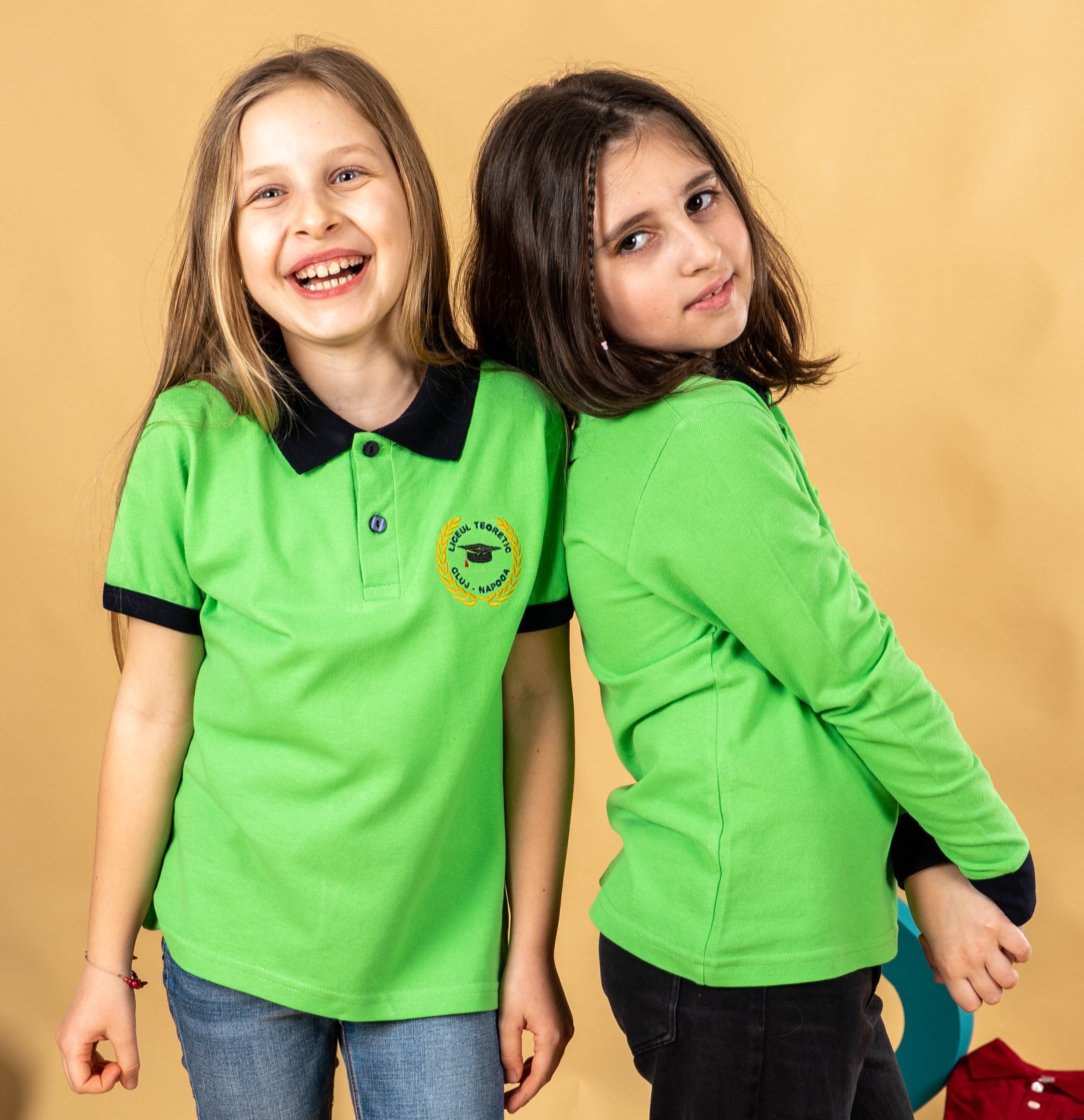 Tricou polo pentru copii bicolor verde/negru - BR14