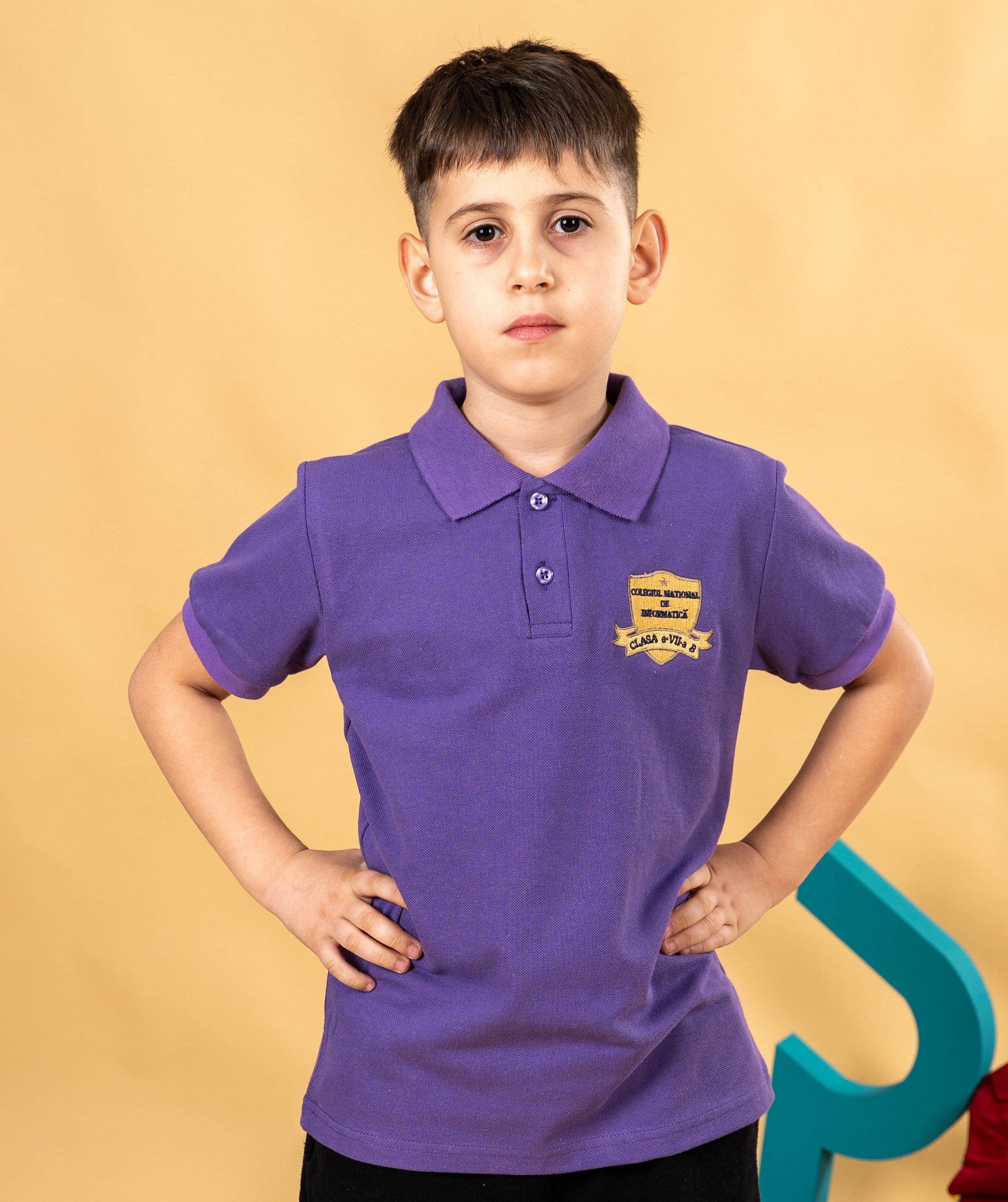 Tricou polo pentru copii cu maneca scurta mov - B13