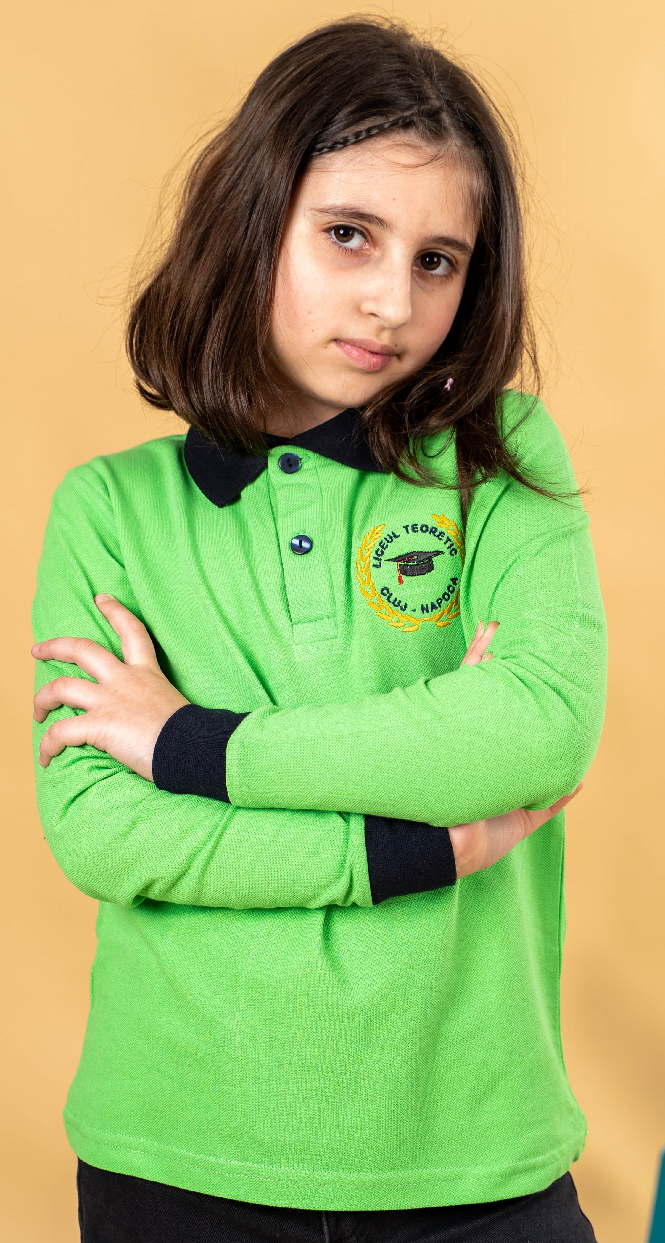 Tricouri polo bicolore cu mânecă lunga - Galben, verde, albastru, alb, negru, visiniu