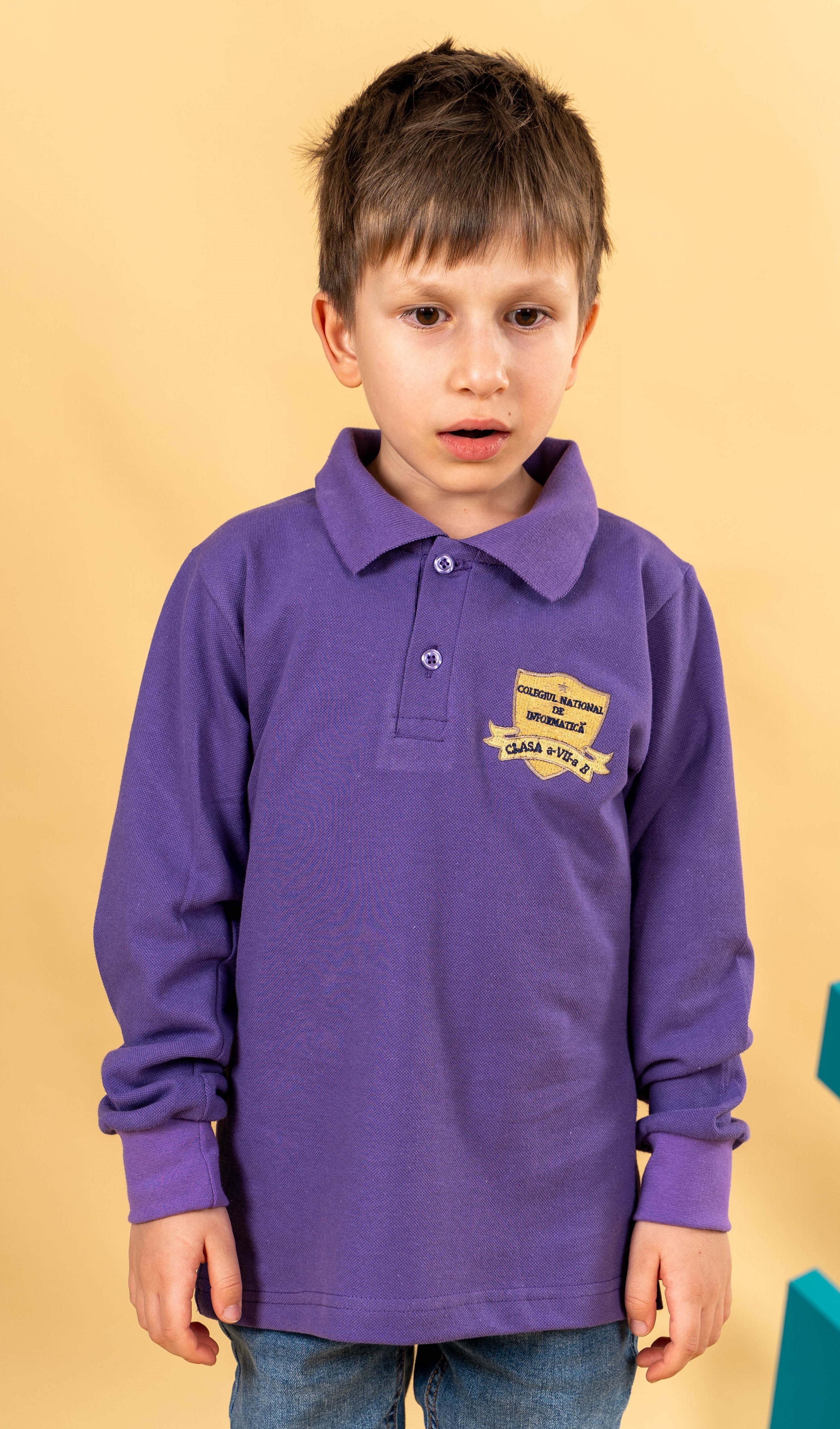 Tricou polo pentru copii cu maneca lunga mov - B16