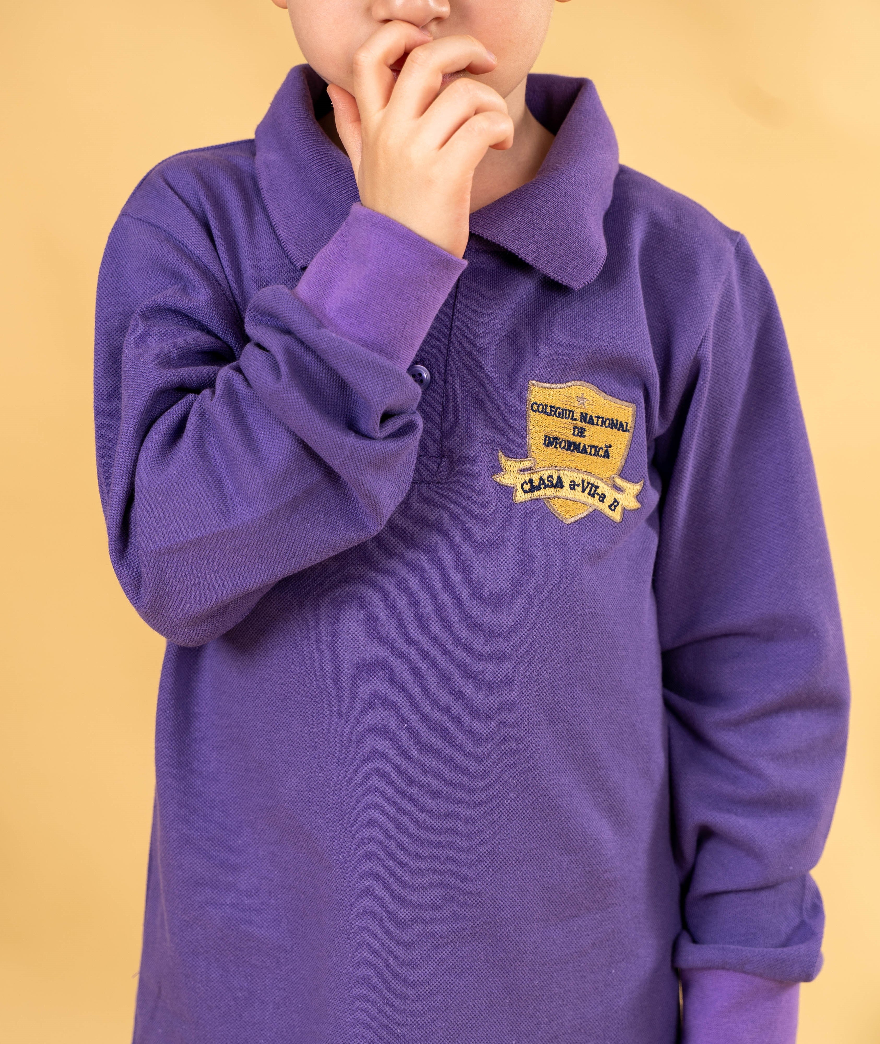 Tricou polo pentru copii cu maneca lunga mov - B16