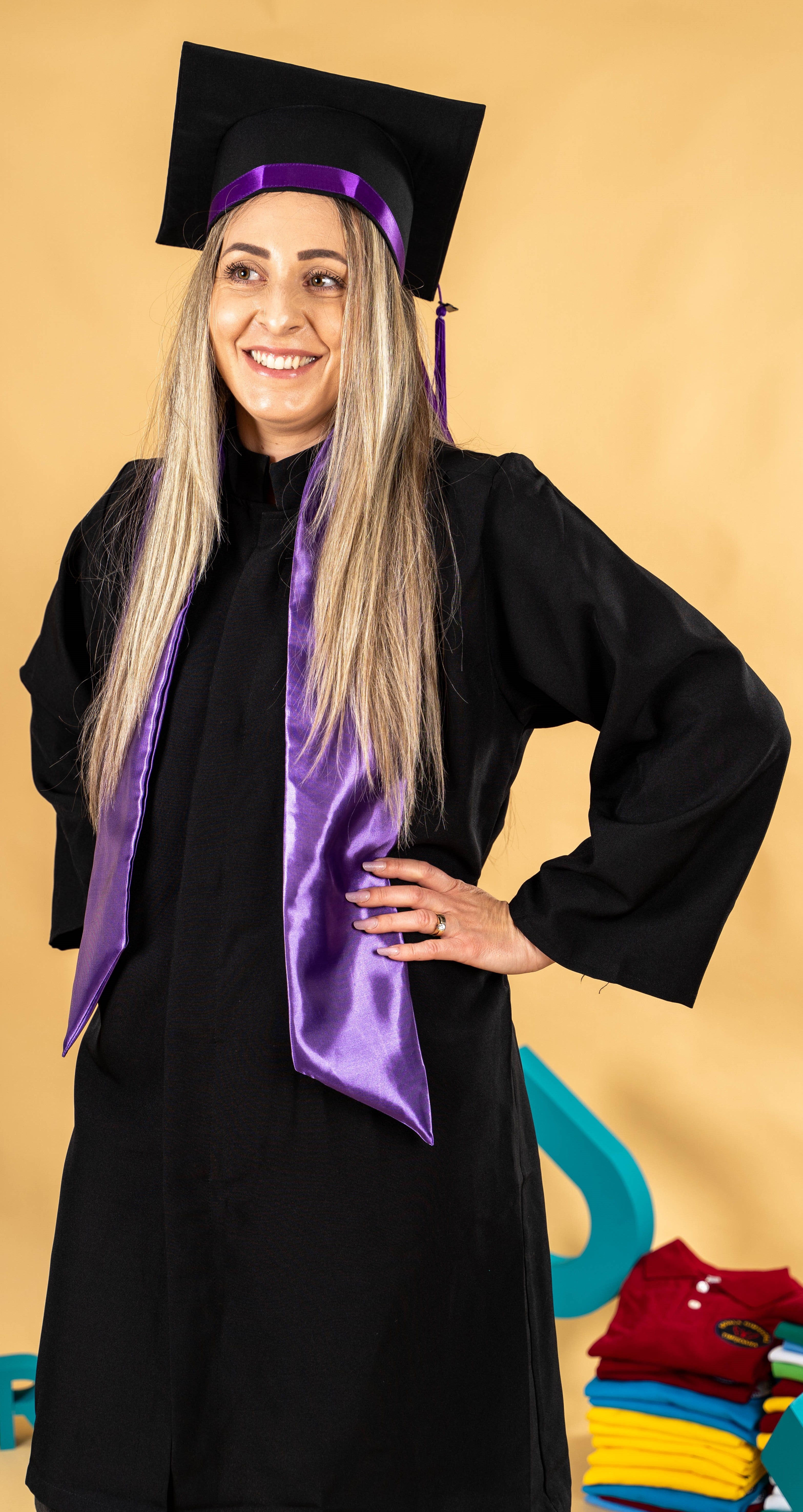 Set de absolvire – robă, eșarfă și tocă Mov - B46