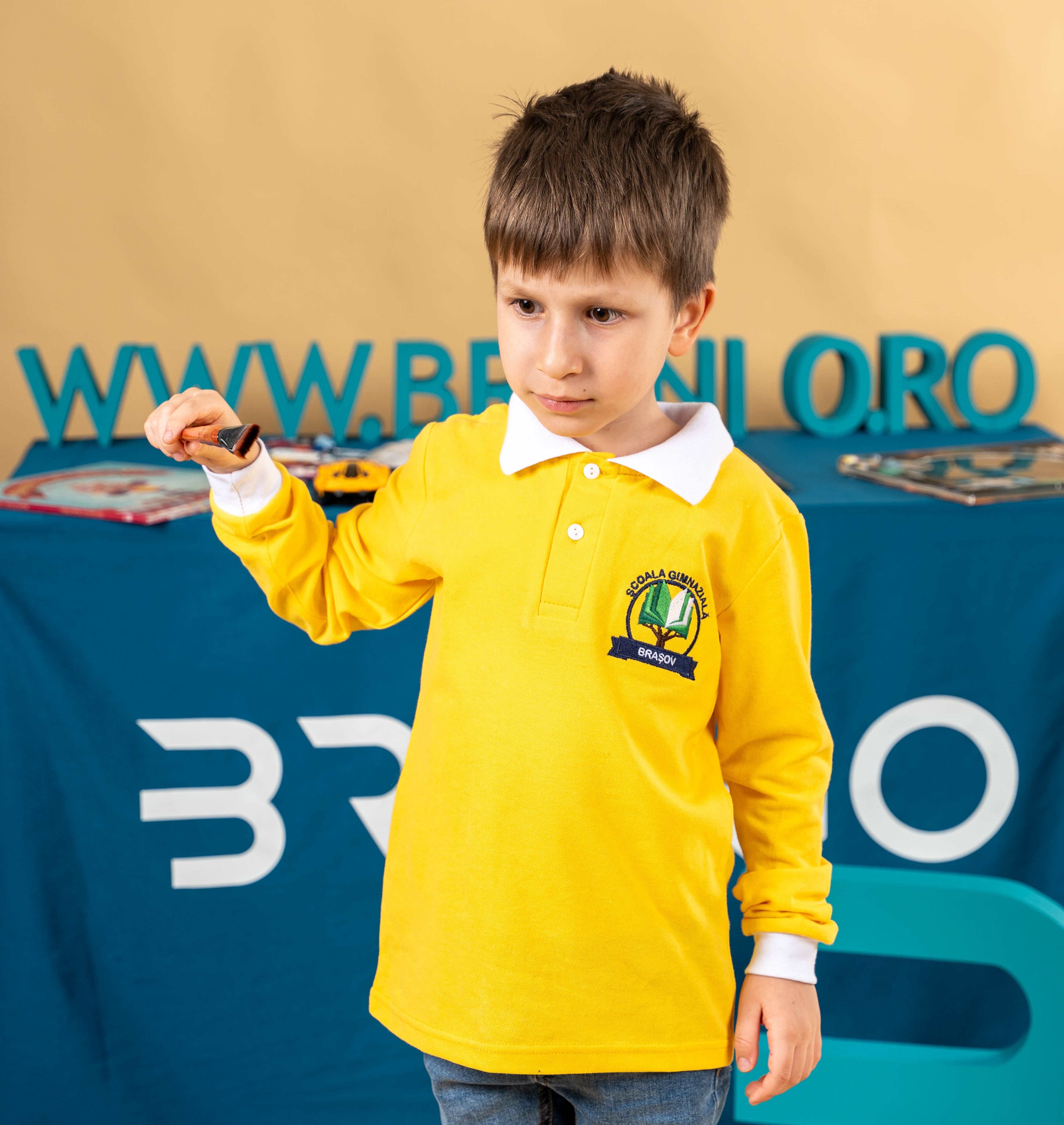 Tricou polo pentru copii bicolor galben/alb- BR23