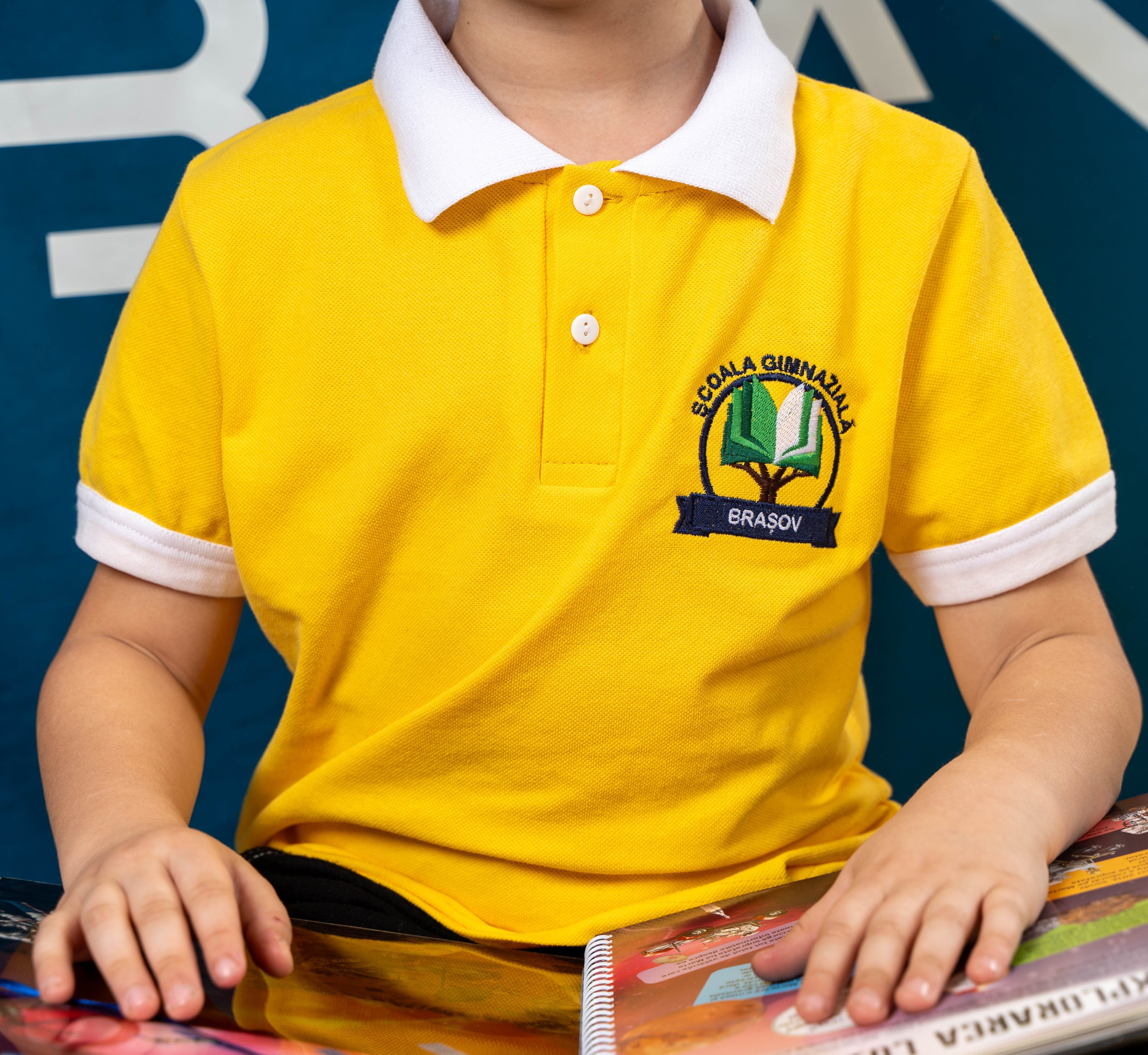 Tricou polo pentru copii cu maneca scurta galben/alb - BR25