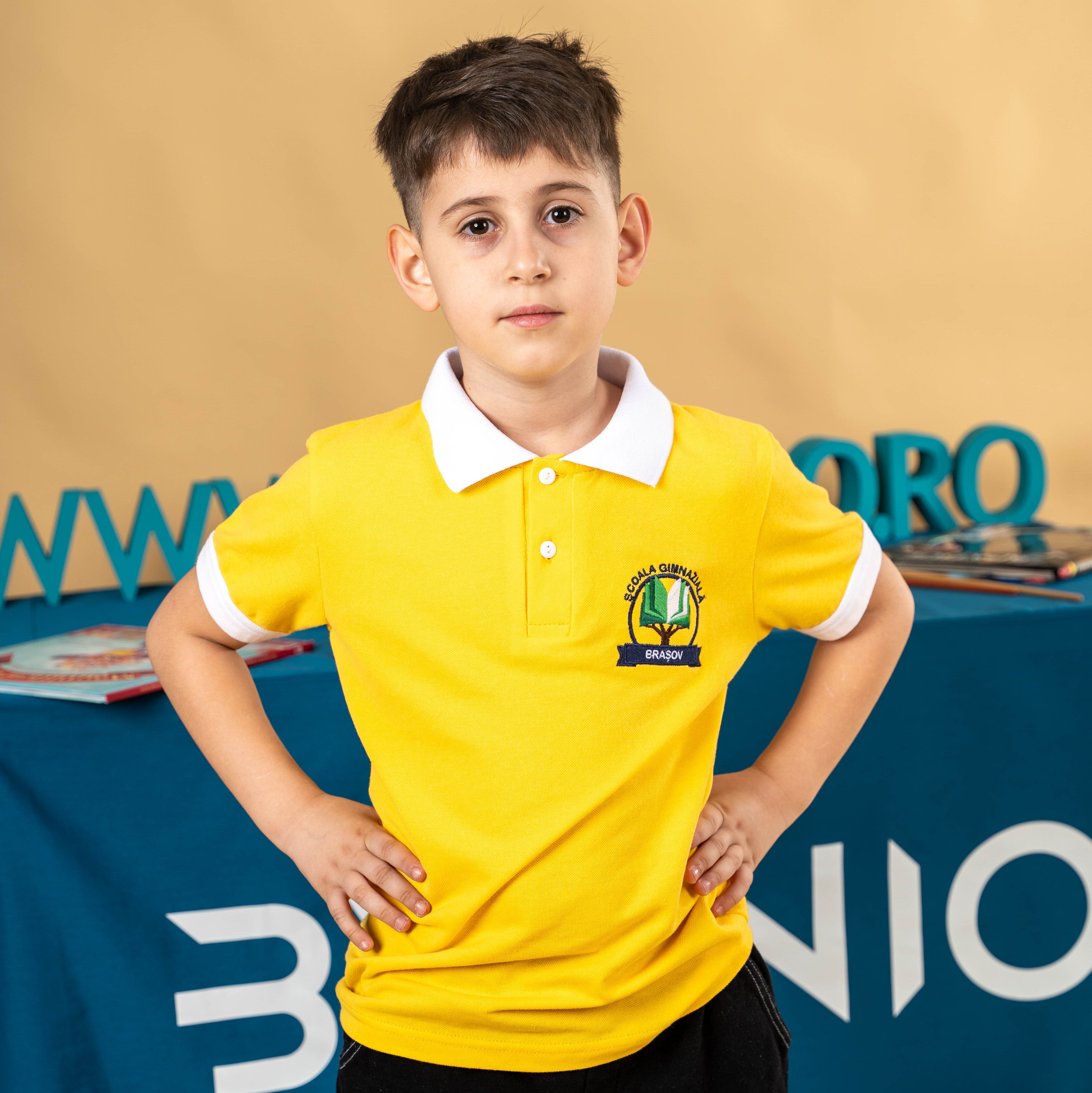 Tricou polo pentru copii cu maneca scurta galben/alb - BR25