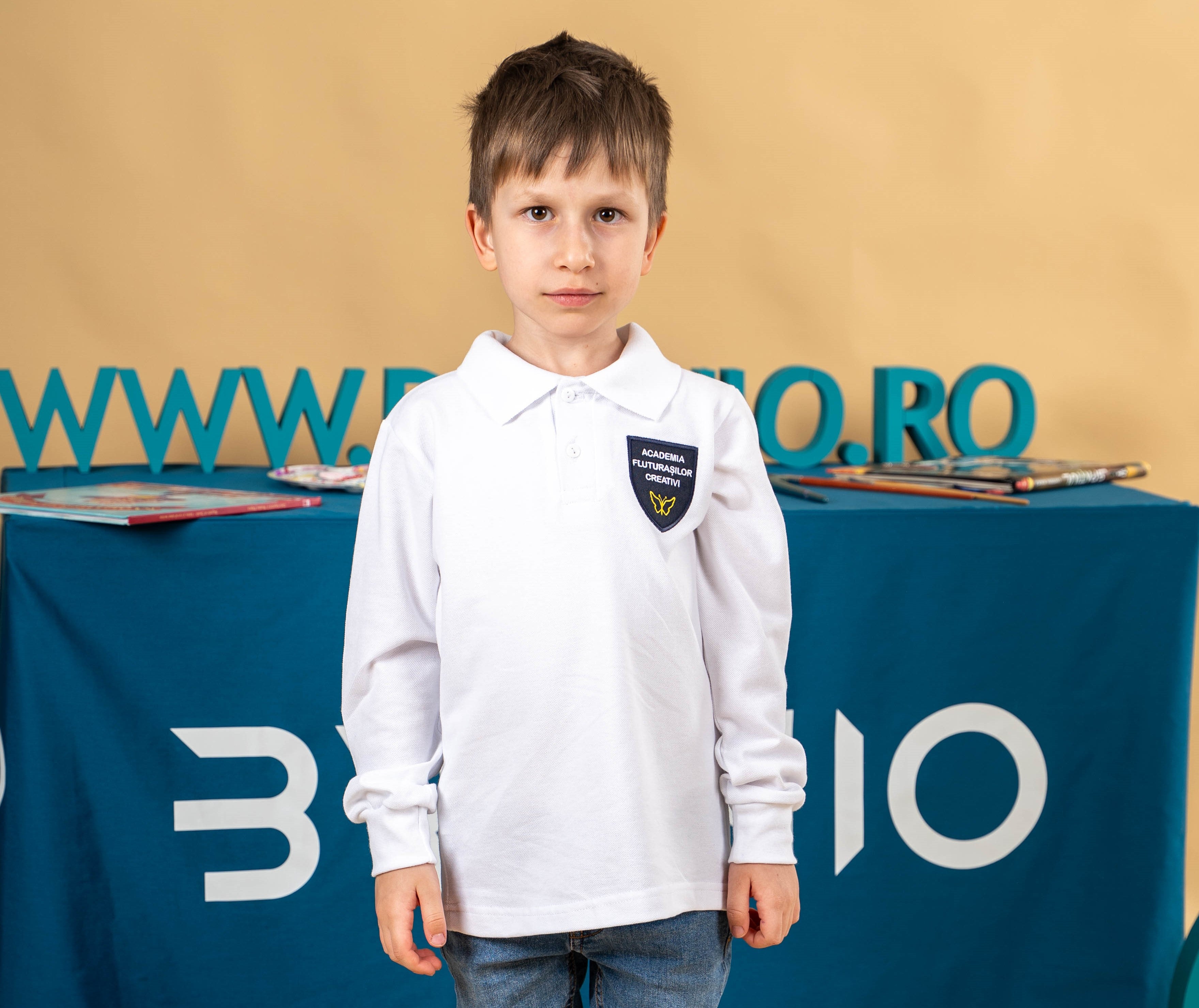 Tricou polo pentru copii cu maneca scurta alb - BR30