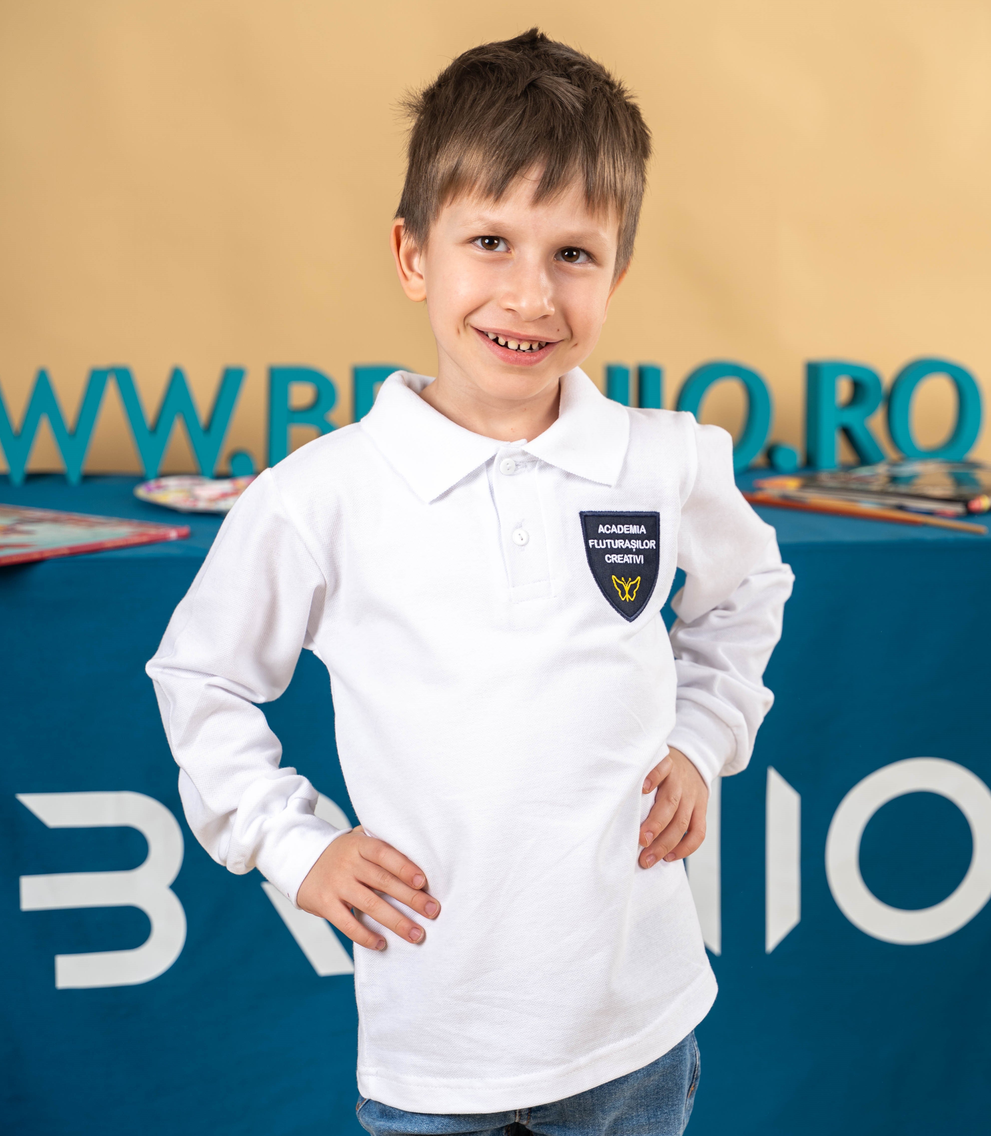 Tricou polo pentru copii cu maneca scurta alb - BR30