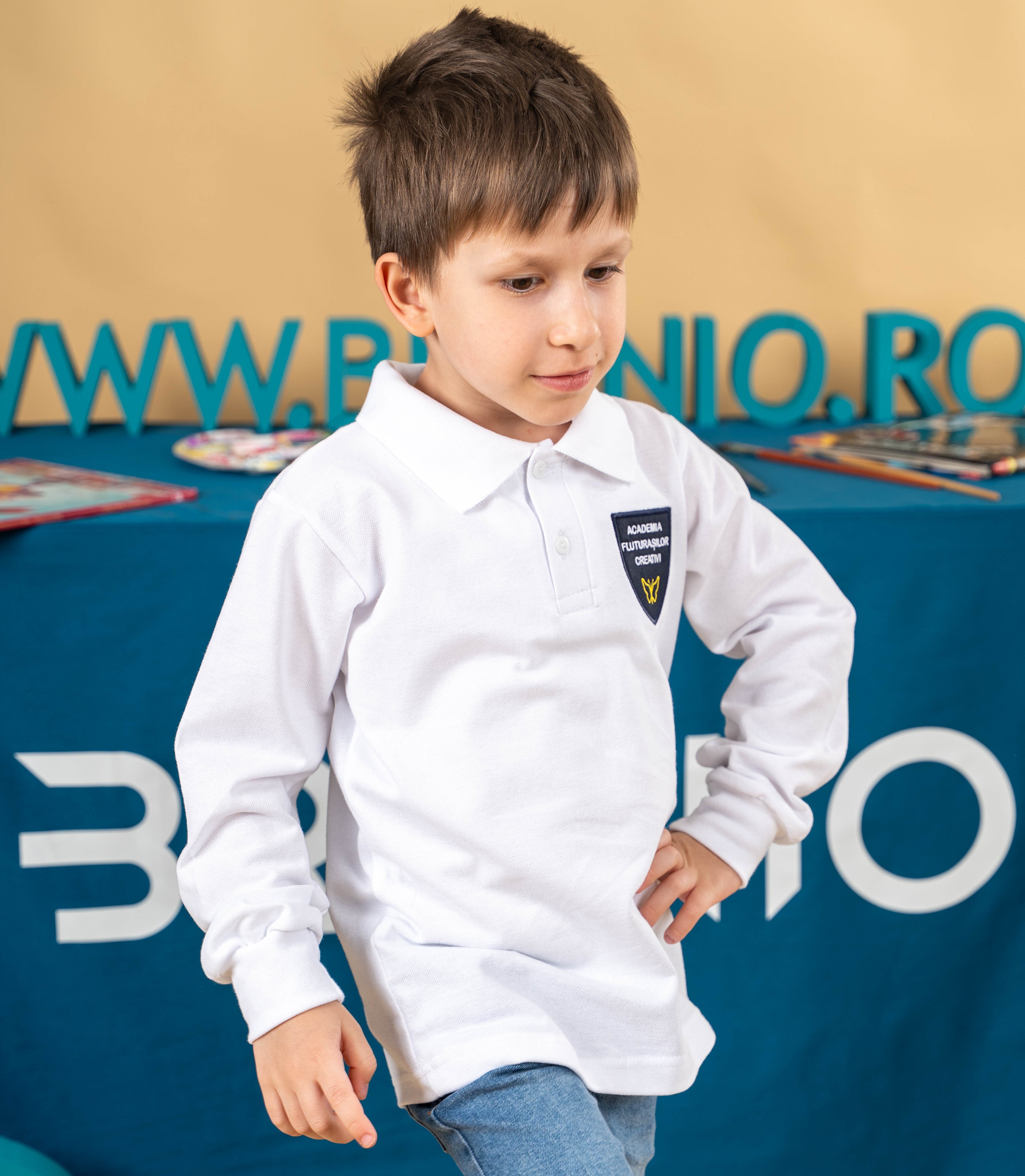 Tricou polo pentru copii cu maneca scurta alb - BR30