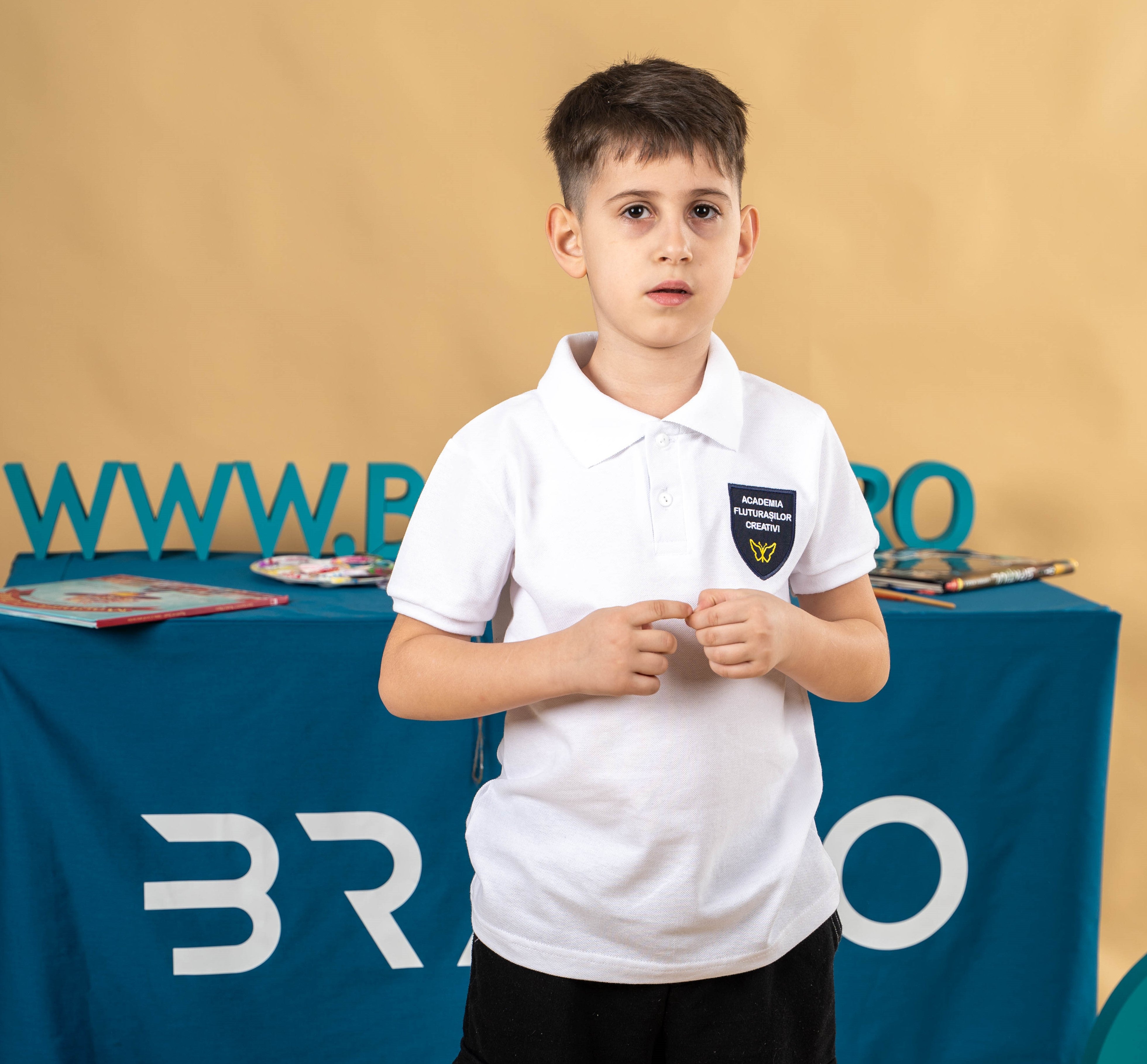 Tricou polo pentru copii cu maneca scurta alb - BR30