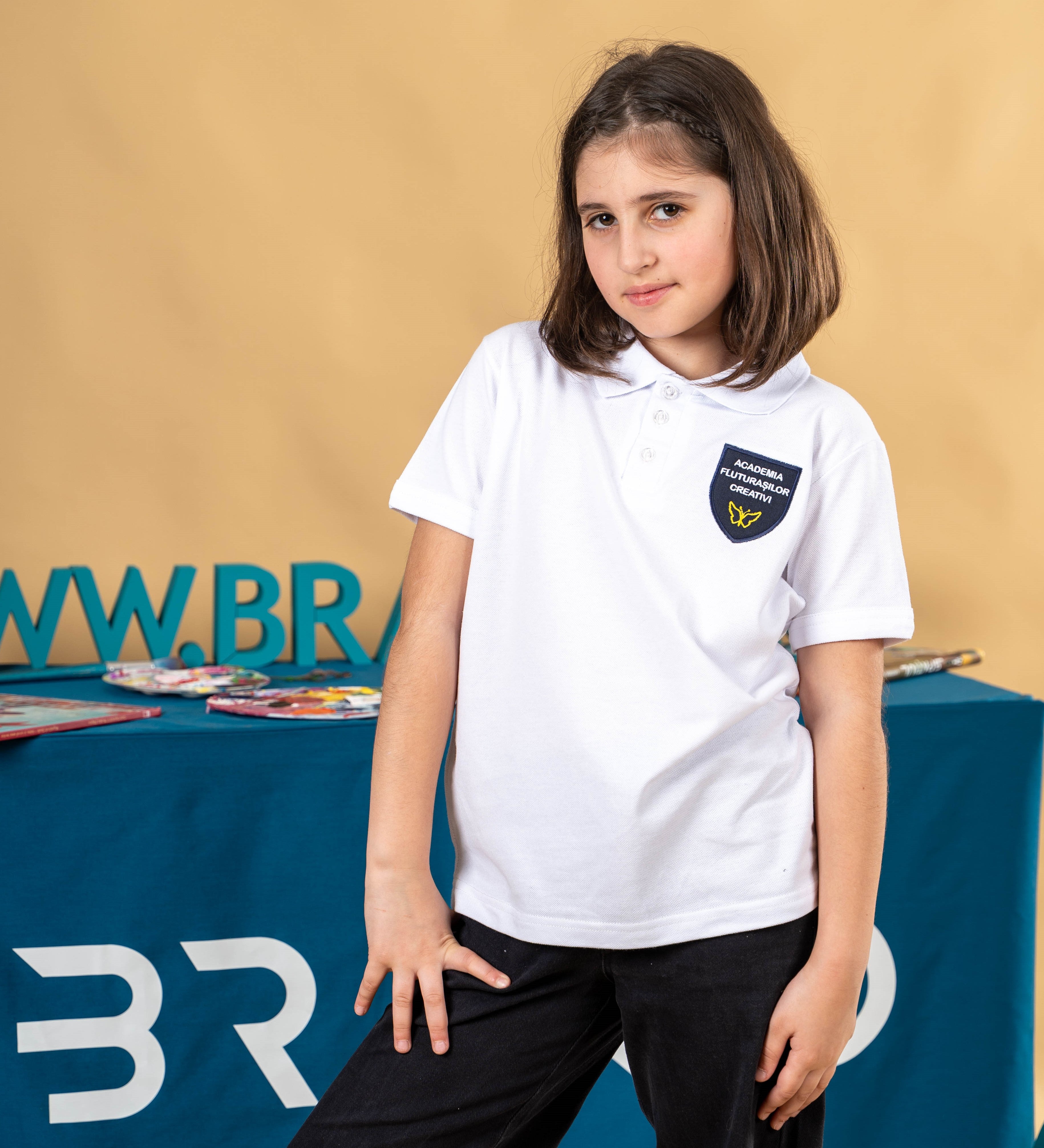 Tricou polo pentru copii cu maneca scurta alb - BR31