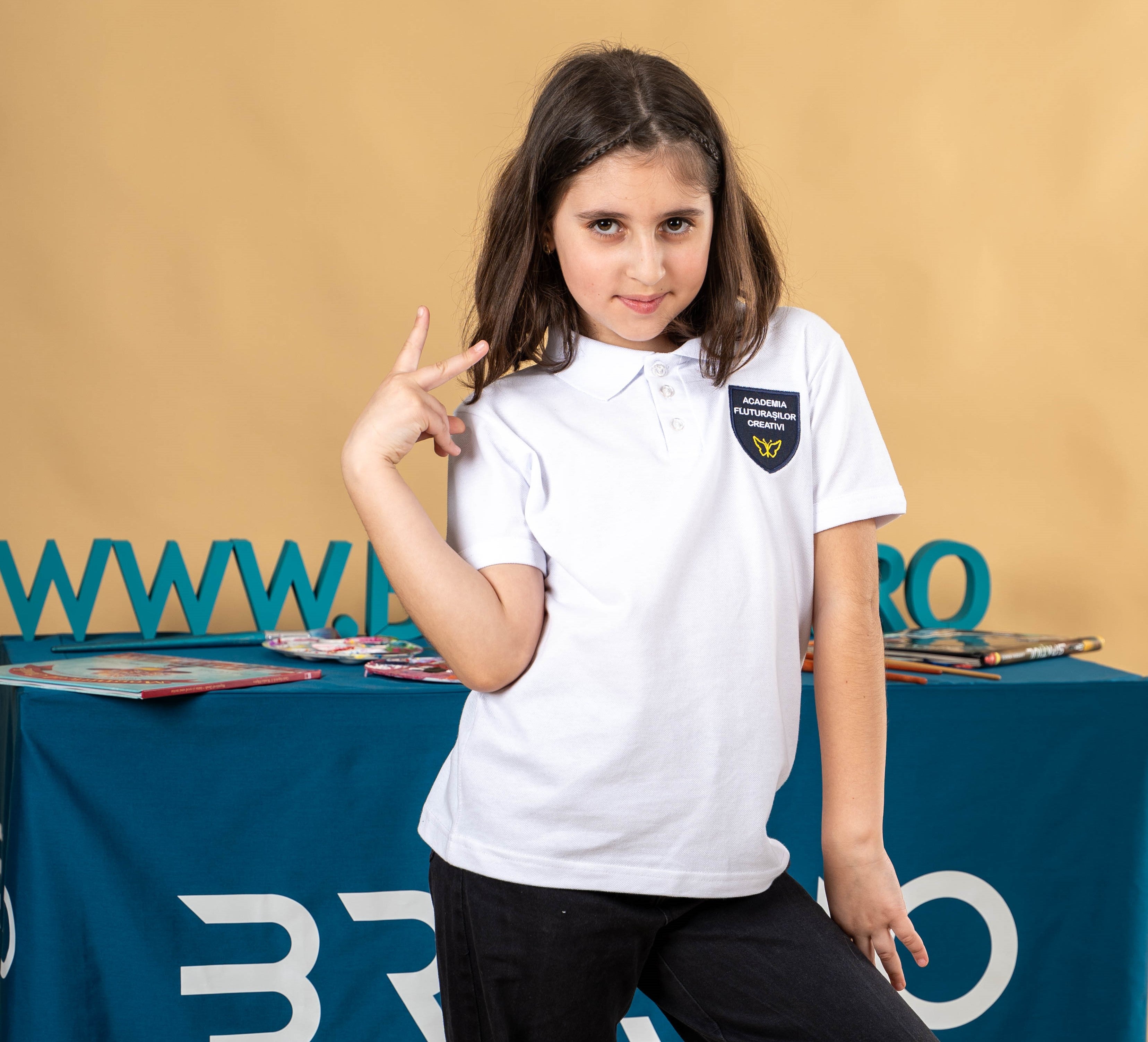 Tricou polo pentru copii cu maneca scurta alb - BR31