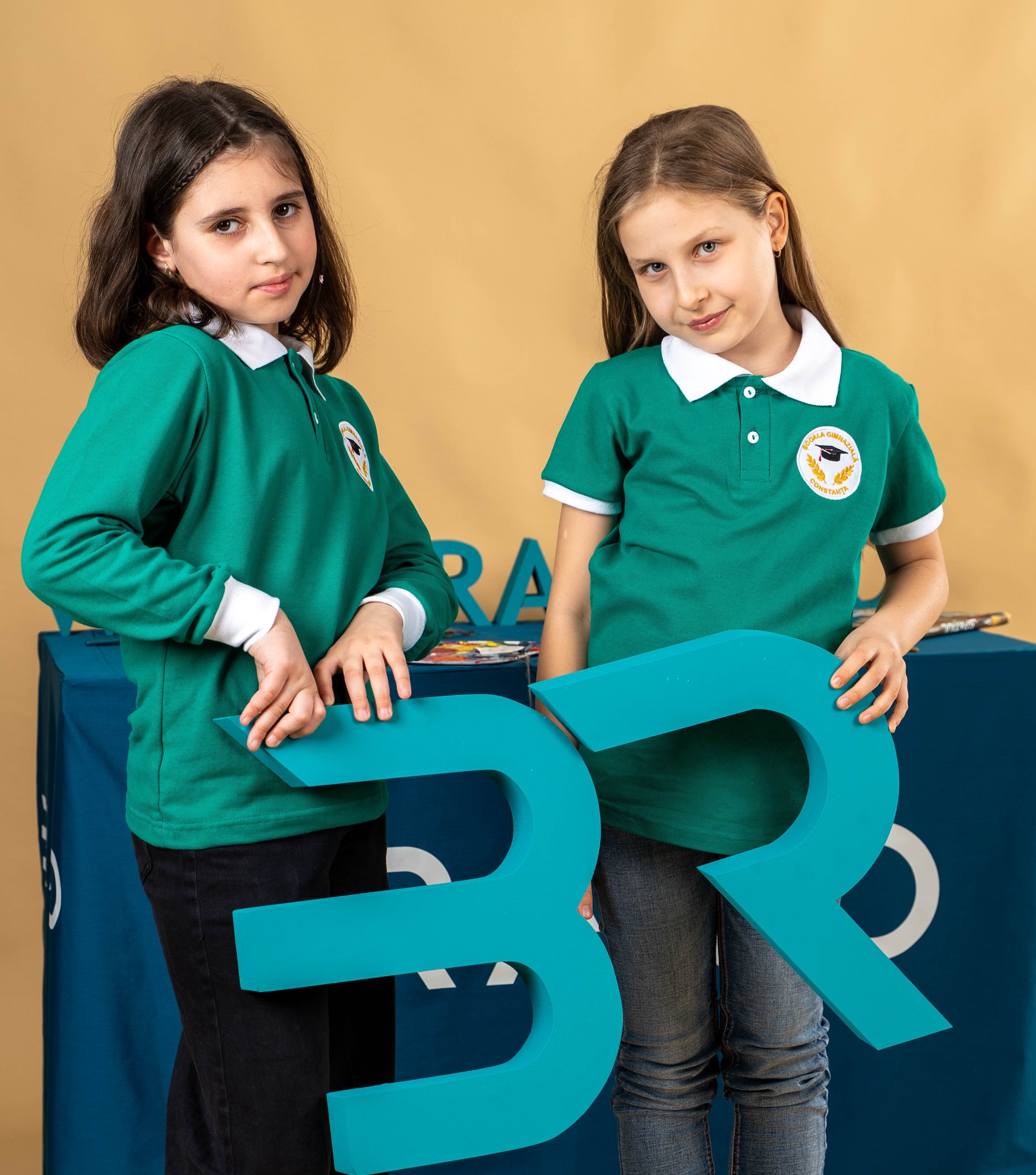 Tricou polo pentru copii bicolor verde/alb- BR28