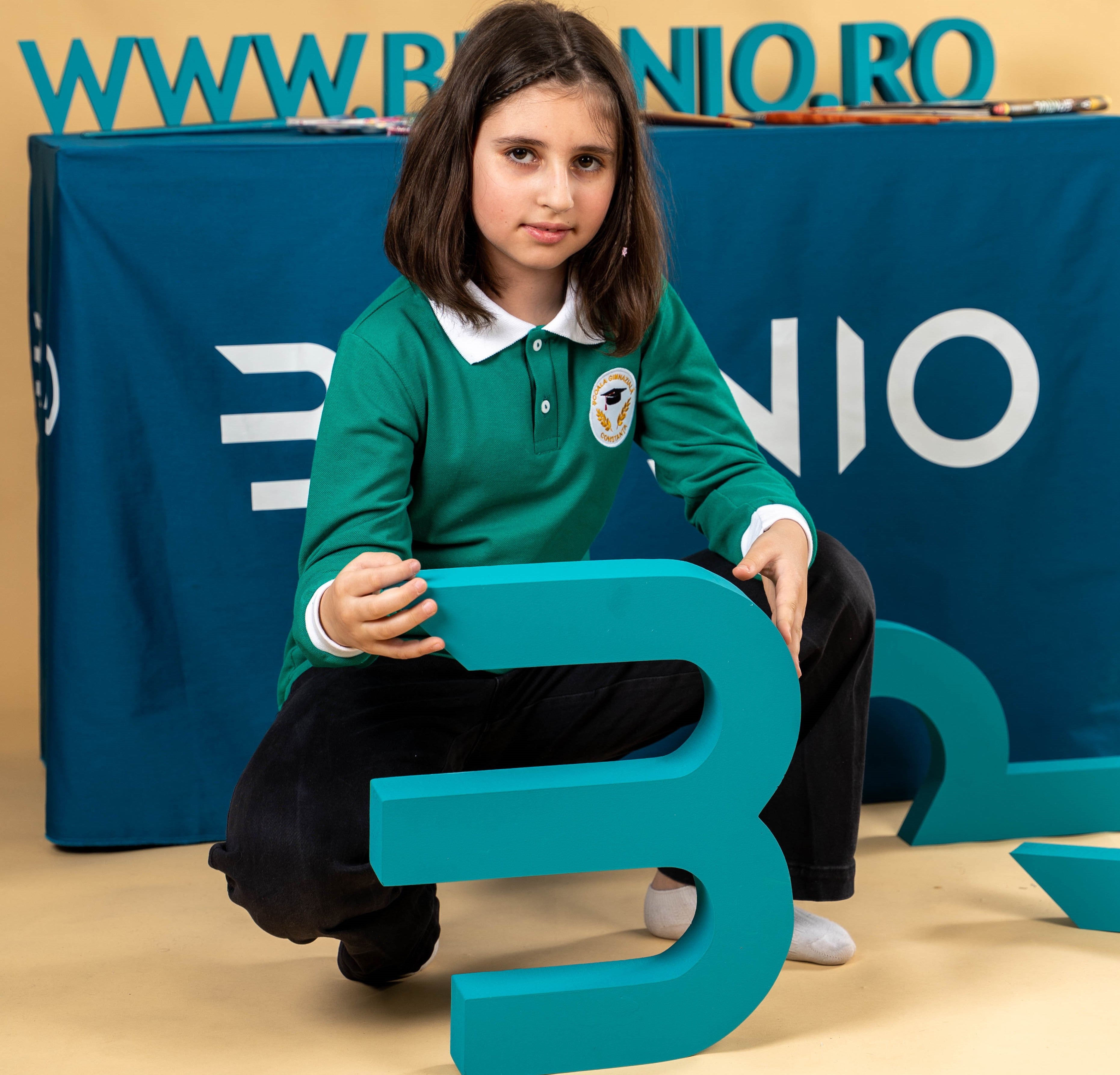 Tricou polo pentru copii bicolor verde/alb- BR28