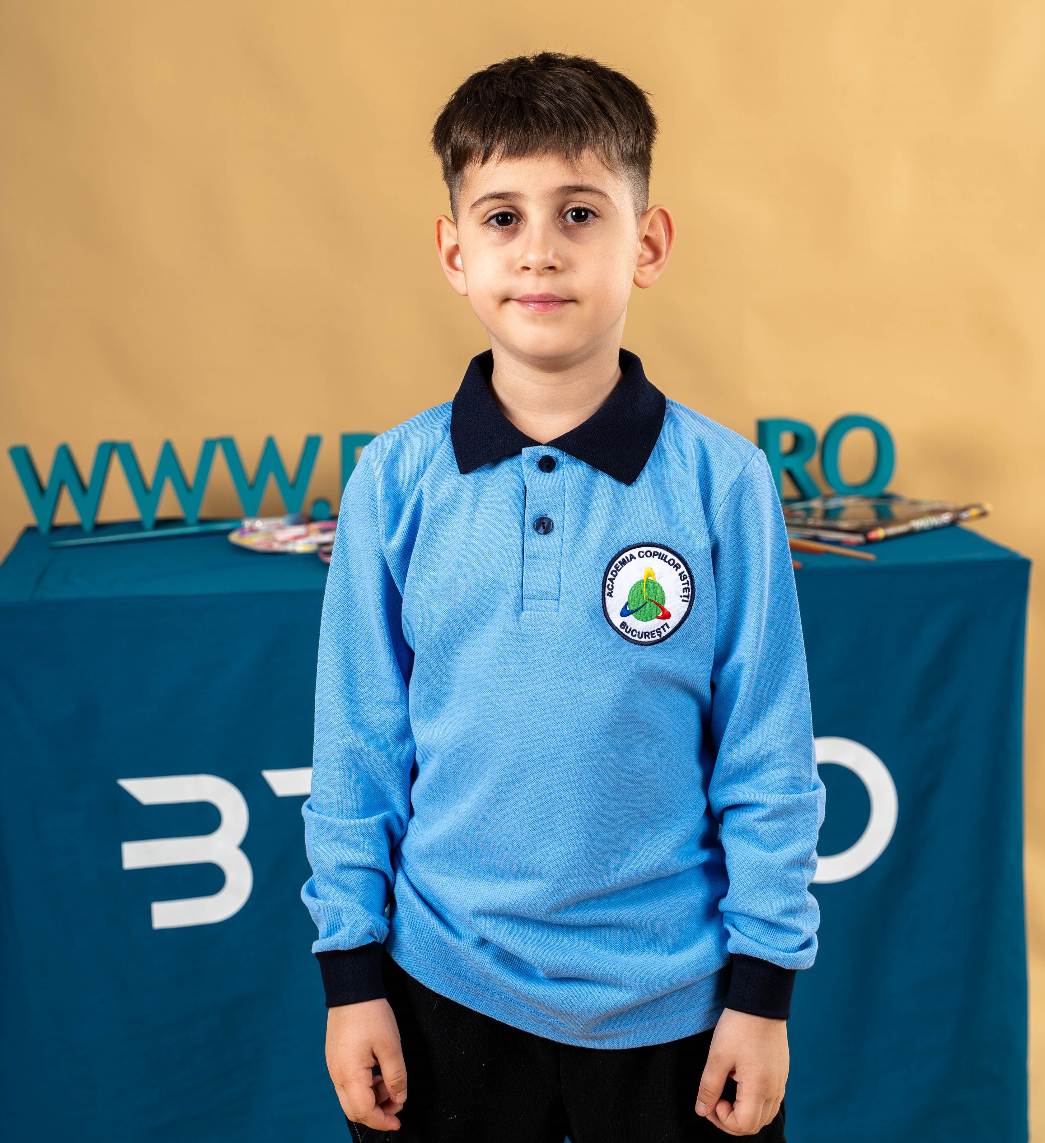 Tricou polo pentru copii cu maneca lunga bicolor albastru/negru - BR10