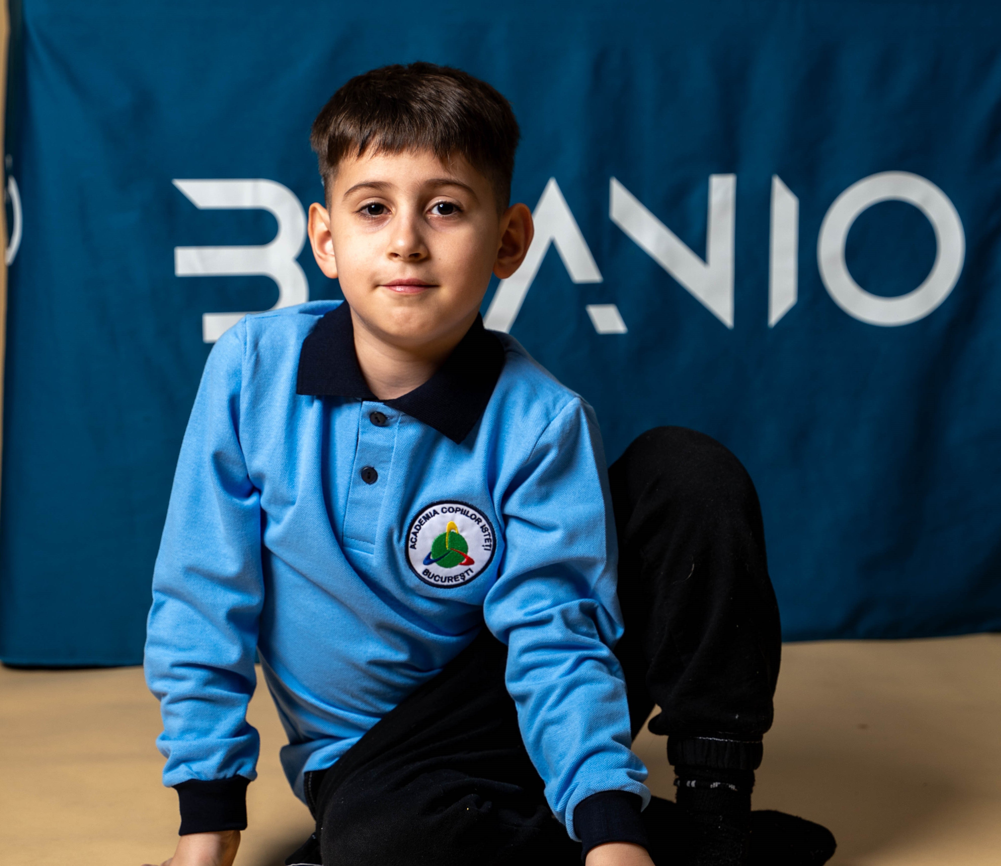 Tricou polo pentru copii cu maneca lunga bicolor albastru/negru - BR10