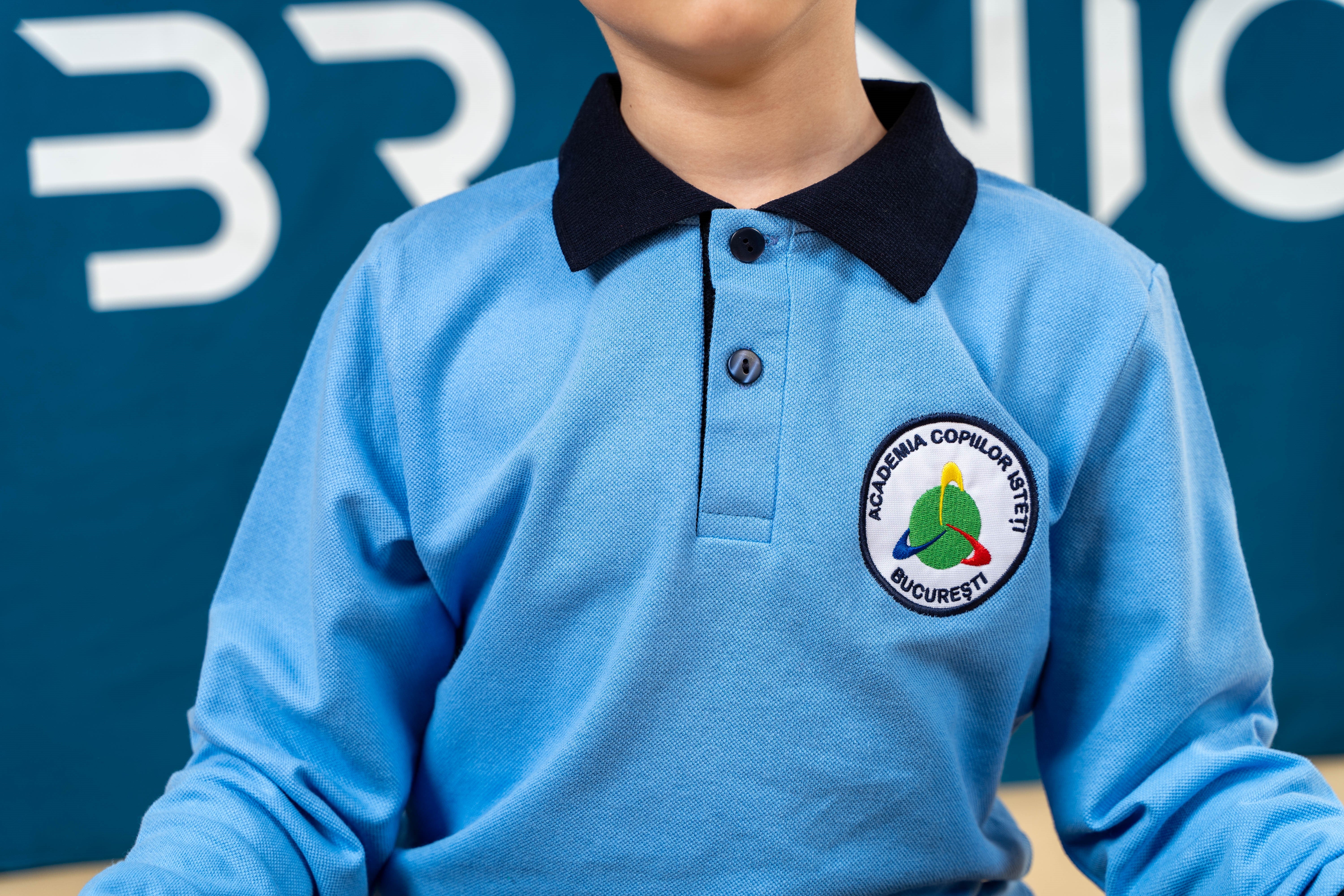 Tricou polo pentru copii cu maneca lunga bicolor albastru/negru - BR10