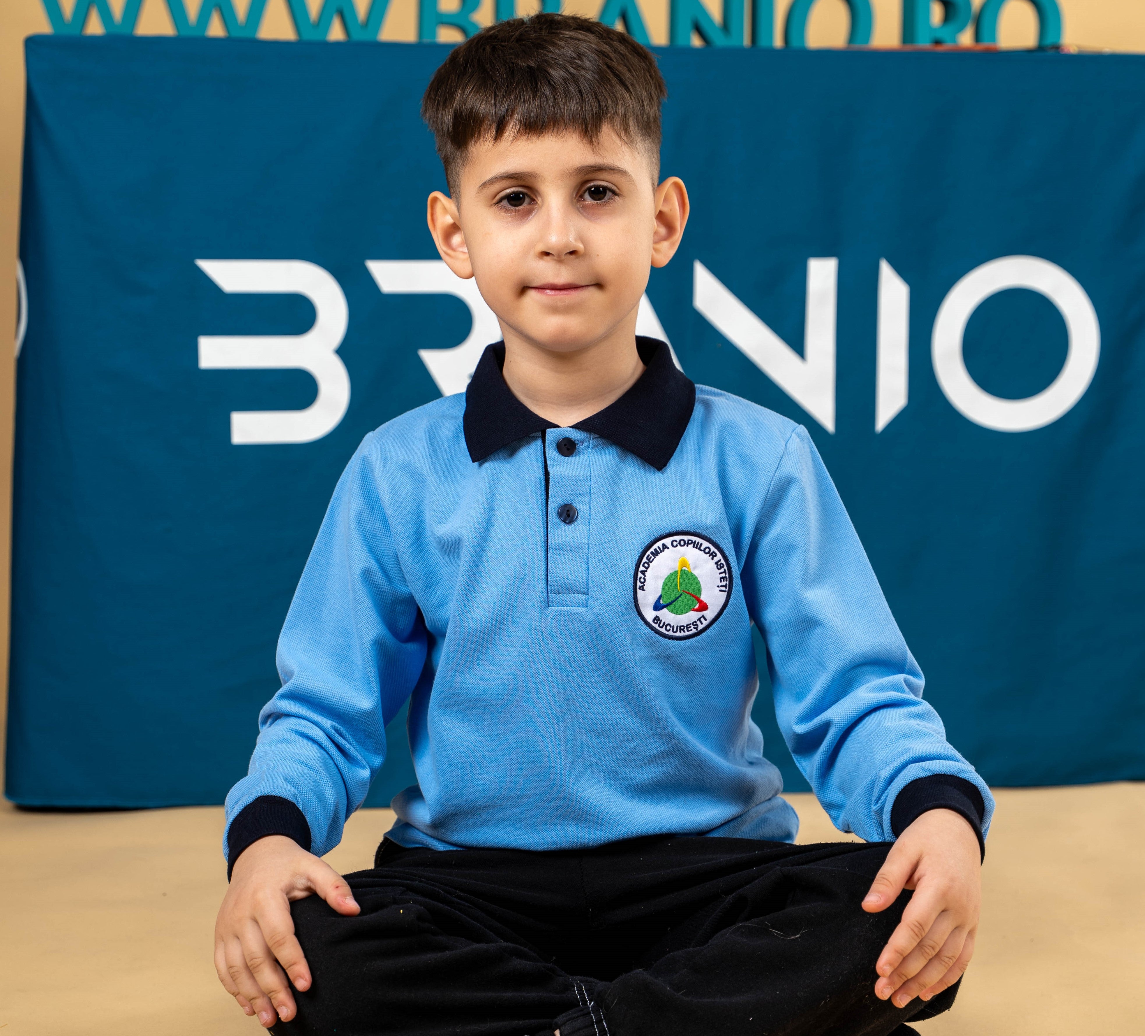 Tricou polo pentru copii cu maneca lunga bicolor albastru/negru - BR10