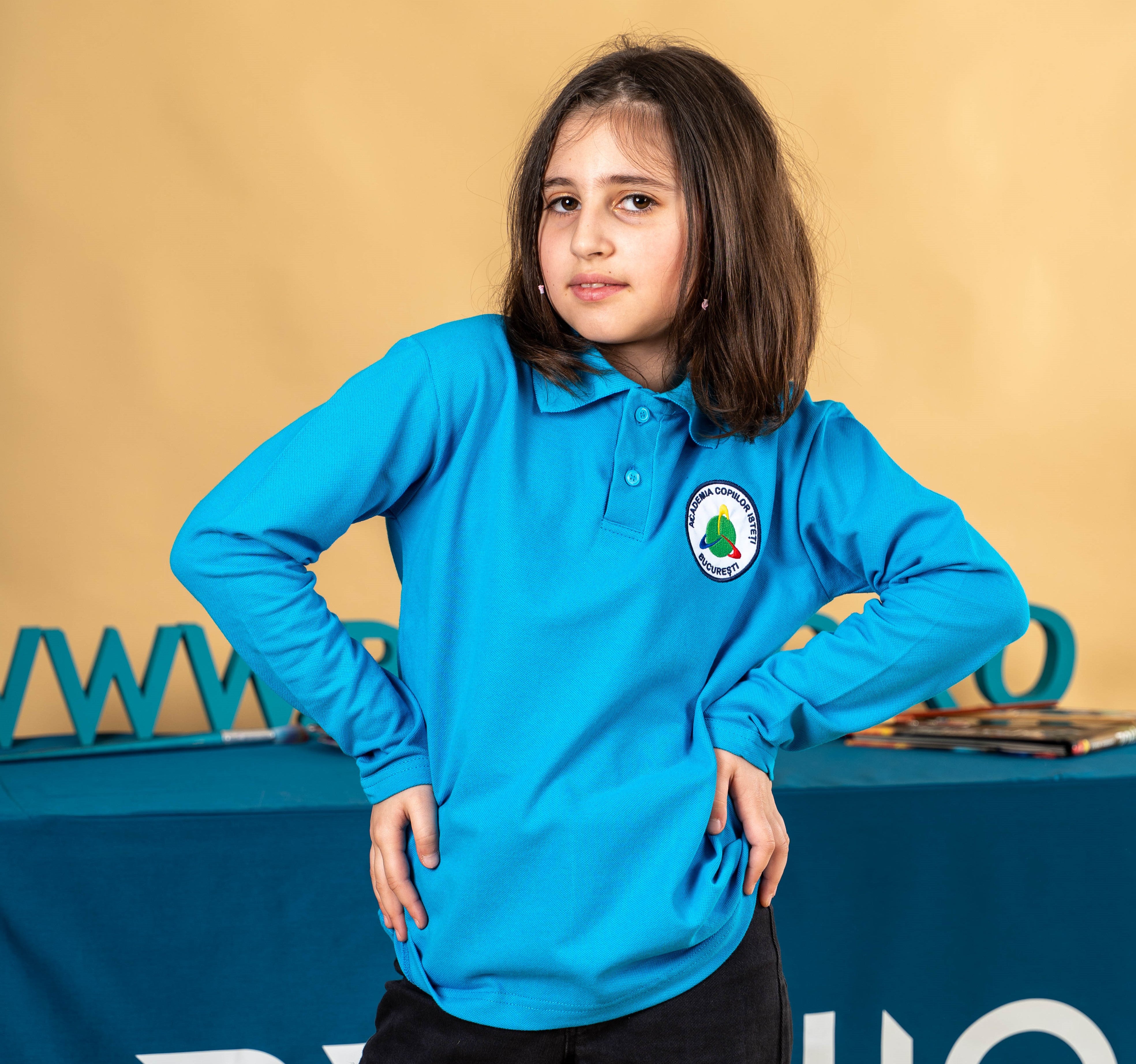 Tricou polo pentru copii cu maneca lunga albastru - BR08