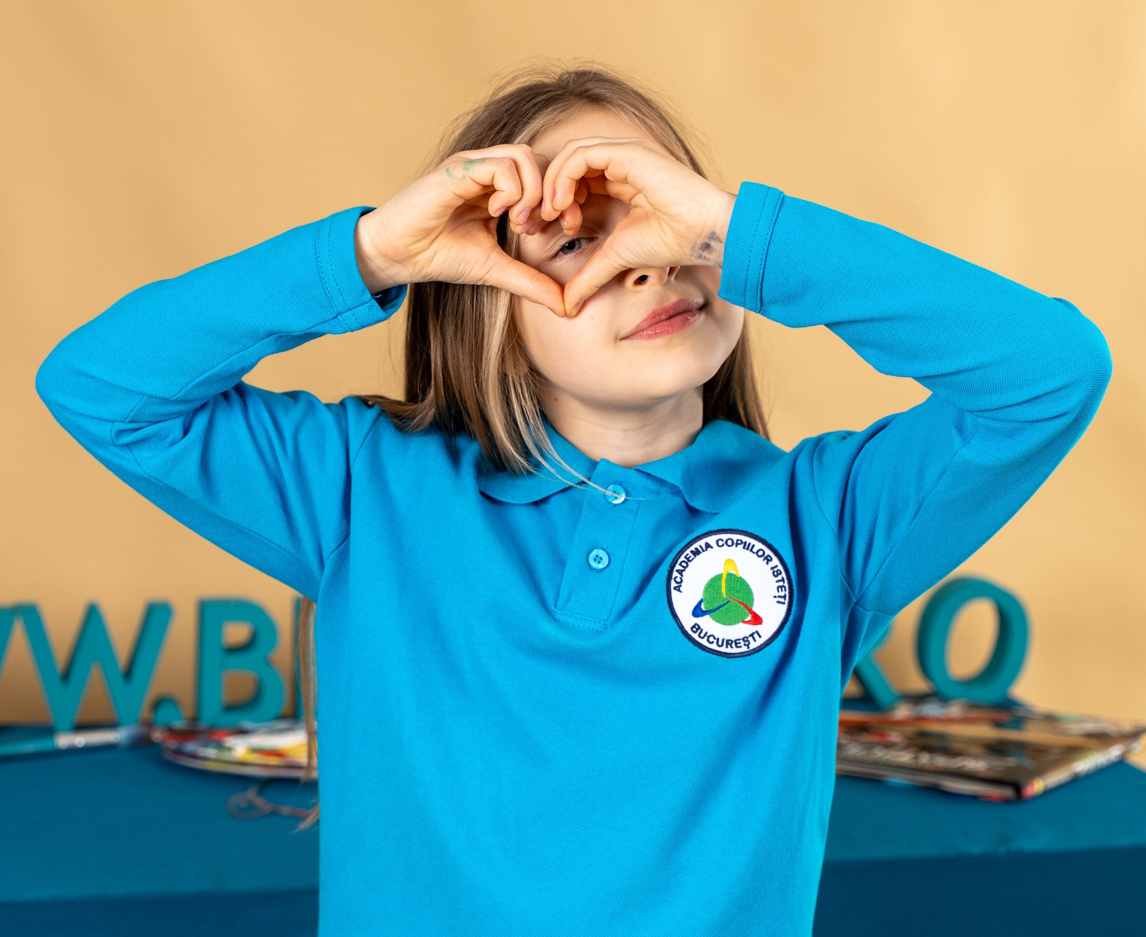 Tricou polo pentru copii cu maneca lunga albastru - BR08