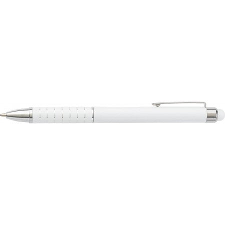 Aluminium lacquered ballpen with a rubber tip, white