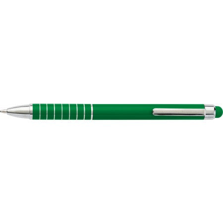 Aluminium lacquered ballpen with a rubber tip, green