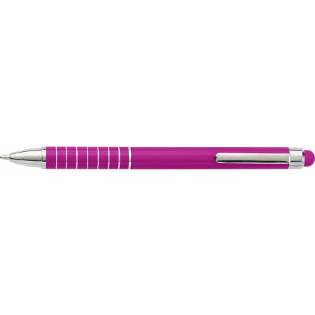 Aluminium lacquered ballpen with a rubber tip, pink