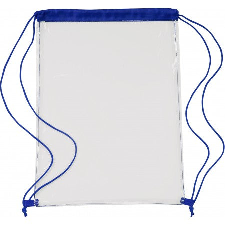 Transparent PVC drawstring backpack, cobalt blue