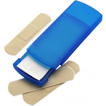 Plastic pocket case with five plasters, cobalt blue