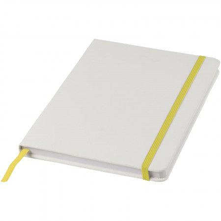 White A5 spectrum notebook with coloured strap, yellow