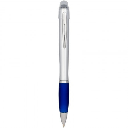 Nash light up pen silver barrel coloured grip, blue