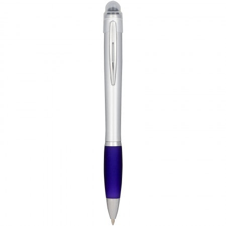 Nash light up pen silver barrel coloured grip, purple