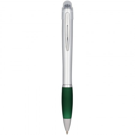 Nash light up pen silver barrel coloured grip, green