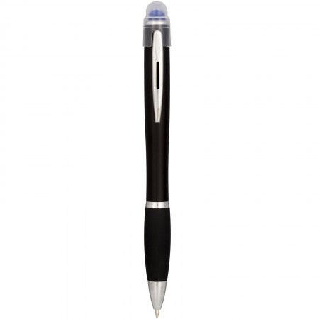 Nash coloured light up black barrel ballpoint pen, royal blu