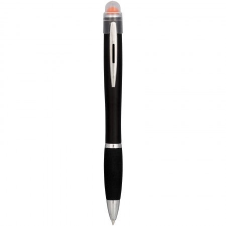 Nash coloured light up black barrel ballpoint pen, orange