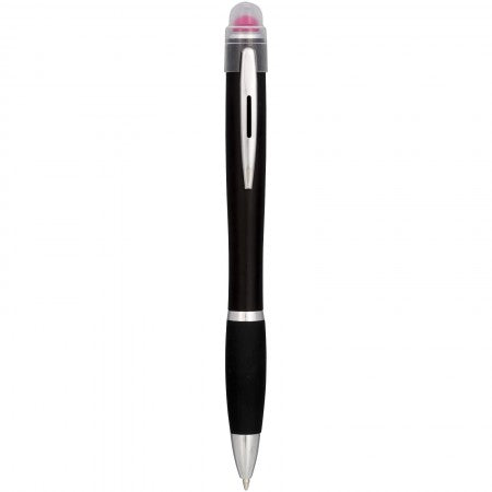 Nash coloured light up black barrel ballpoint pen, pink