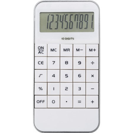 Mobile phone shaped ten digit calculator, white