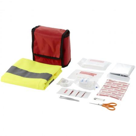 18 piece first aid kit and professional safety vest, red, 14 - BRANIO