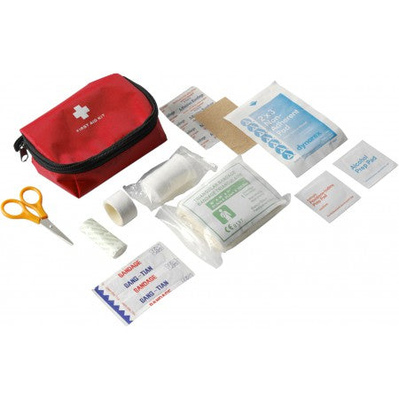 First aid kit in nylon pouch, red