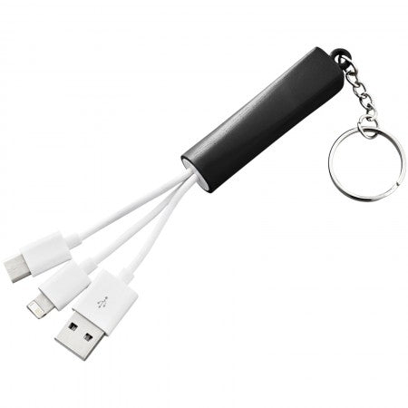 Route 3-in-1 Charging Cable with Key-ring, black solid
